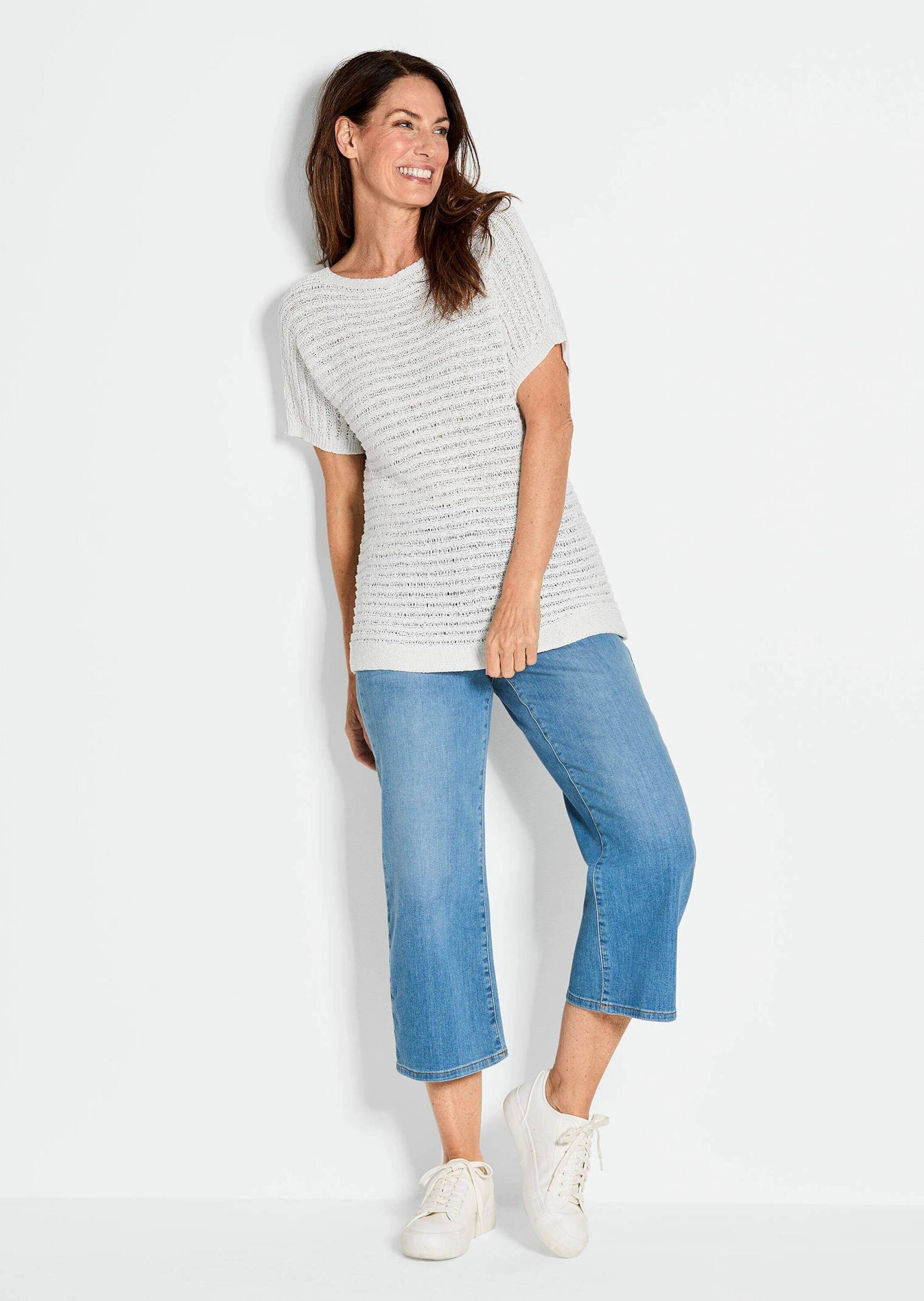 GOLDNER Rundhalspullover "Kurzgröße Kurzarm-Pullover mit Rippen" Rippenbünd günstig online kaufen