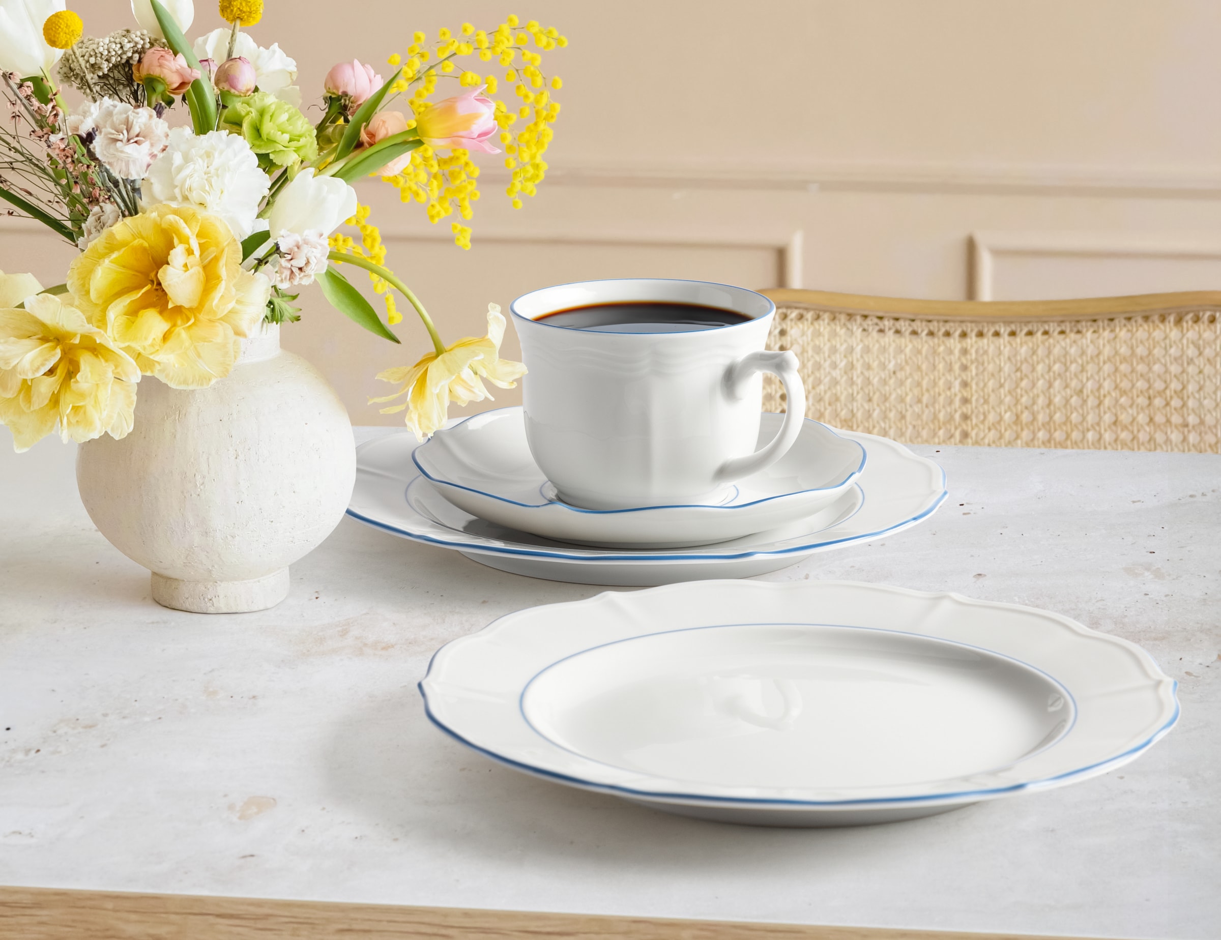 Seltmann Weiden Kaffeeservice »Kaffeeservice 18-teilig Sonate Blue Lines«, (Set, 18 tlg.), Kaffeetasse, Untertasse, Teller