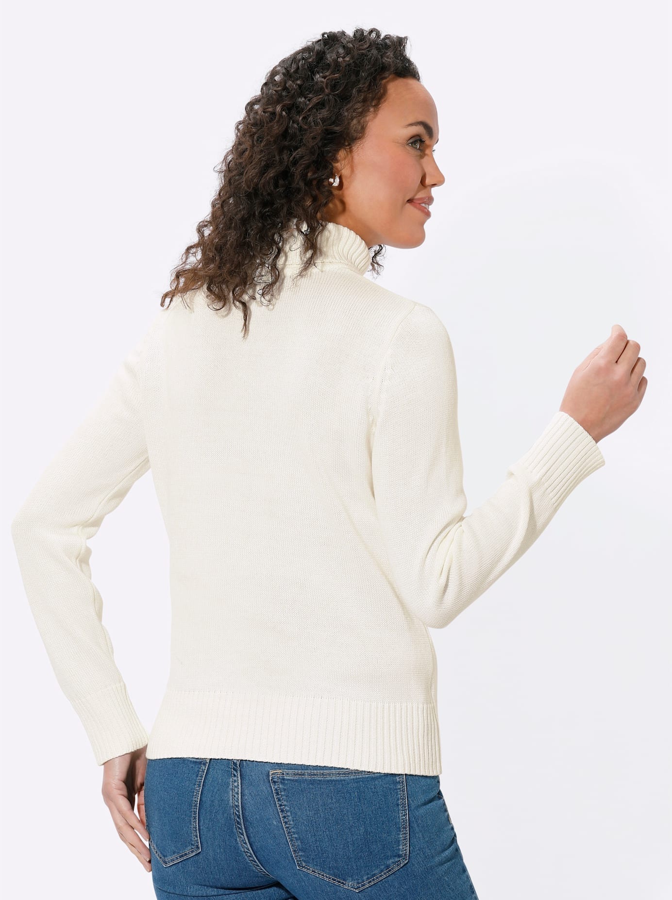 Rollkragenpullover CASUAL LOOKS "Pullover", Damen, Gr. 52, weiß (wollweiß), 50% Baumwolle, 50% Polyacryl, meliert, unifarben, figurumspielend, Pullover Rollkragenpullover 2