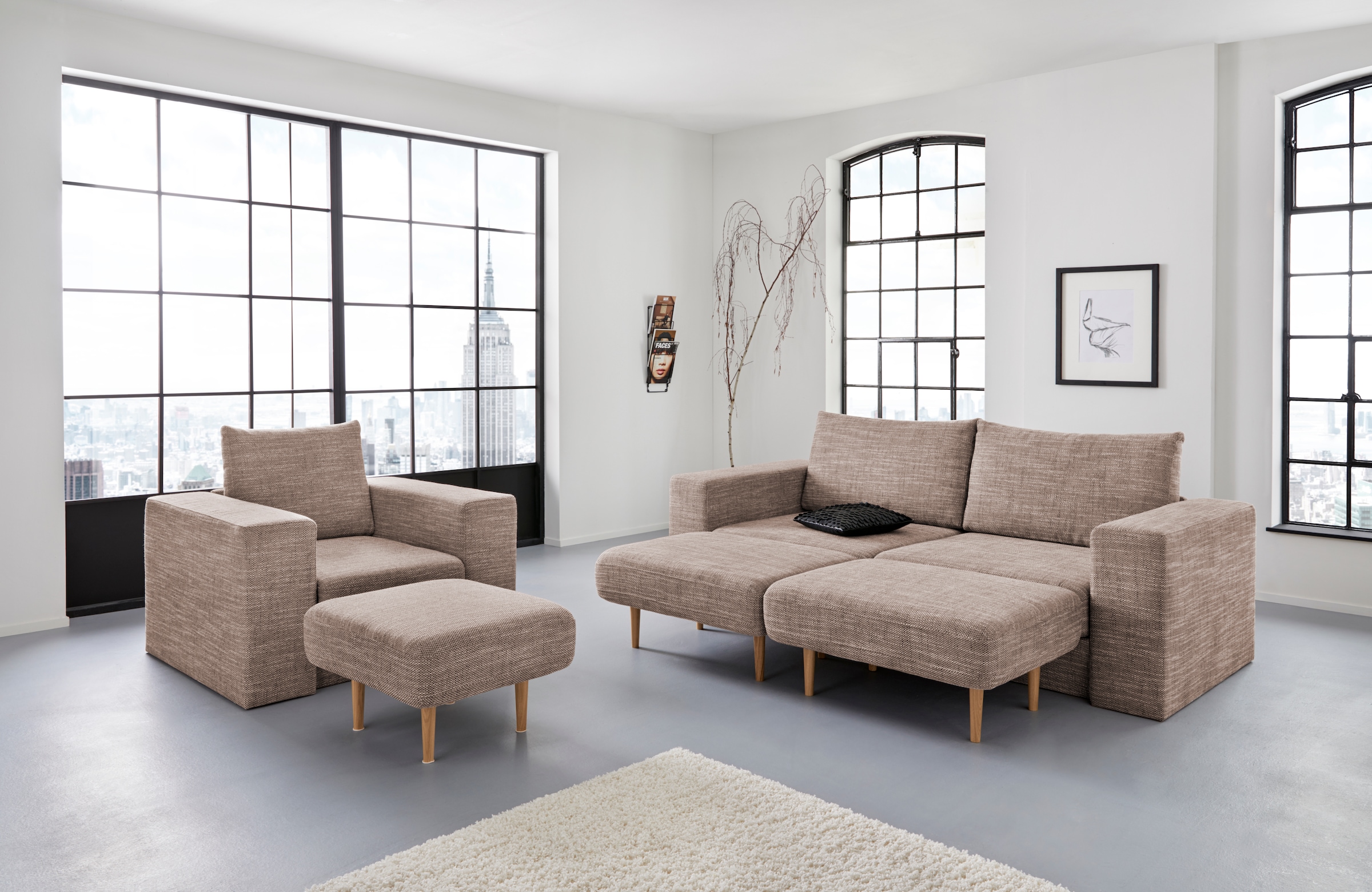 LOOKS by Wolfgang Joop 3,5-Sitzer »Looksv«, Verwandlungssofa: aus Sofa wird Sofa mit 2 Hockern