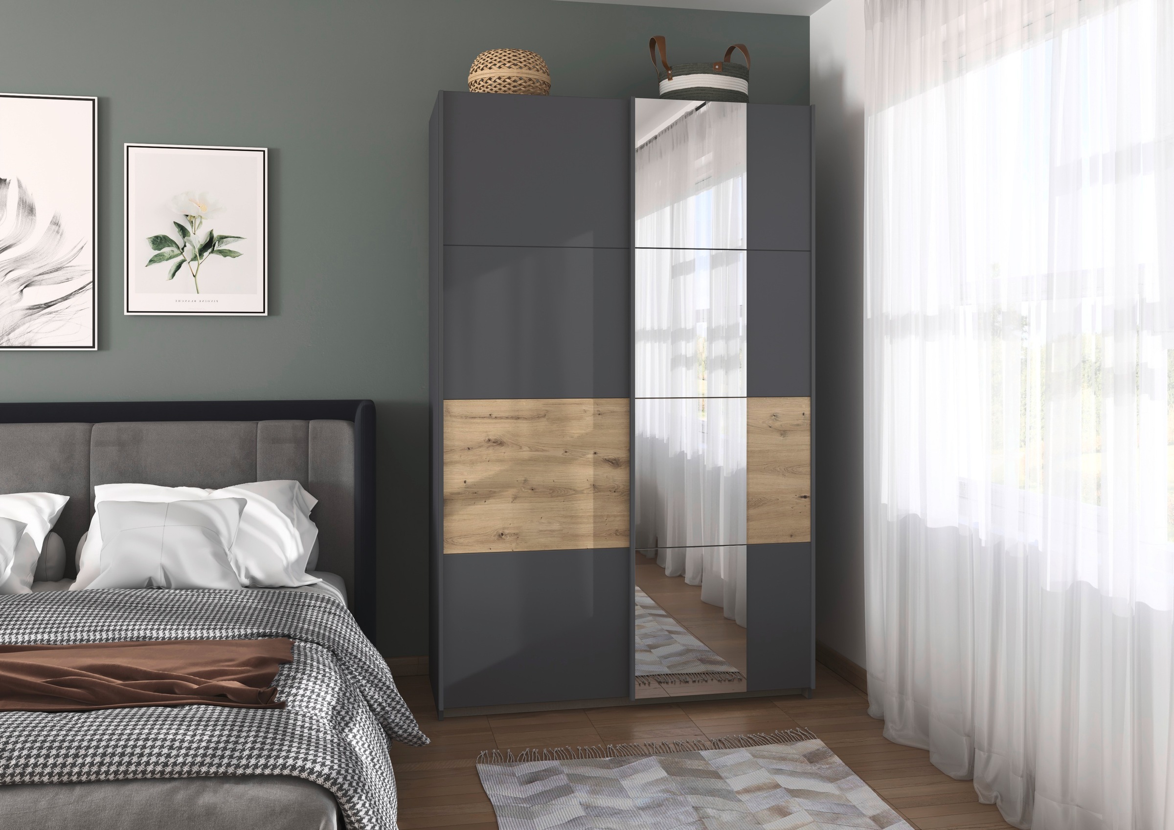 rauch Schwebetürenschrank »Kleiderschrank Schrank Garderobe Schlafzimmerschrank OXFORD«, (in 3 verschiedenen Ausstattungen BASIC/CLASSIC/PREMIUM), mit Griffleisten aus Metall, auch für kleinere Räume MADE IN GERMANY