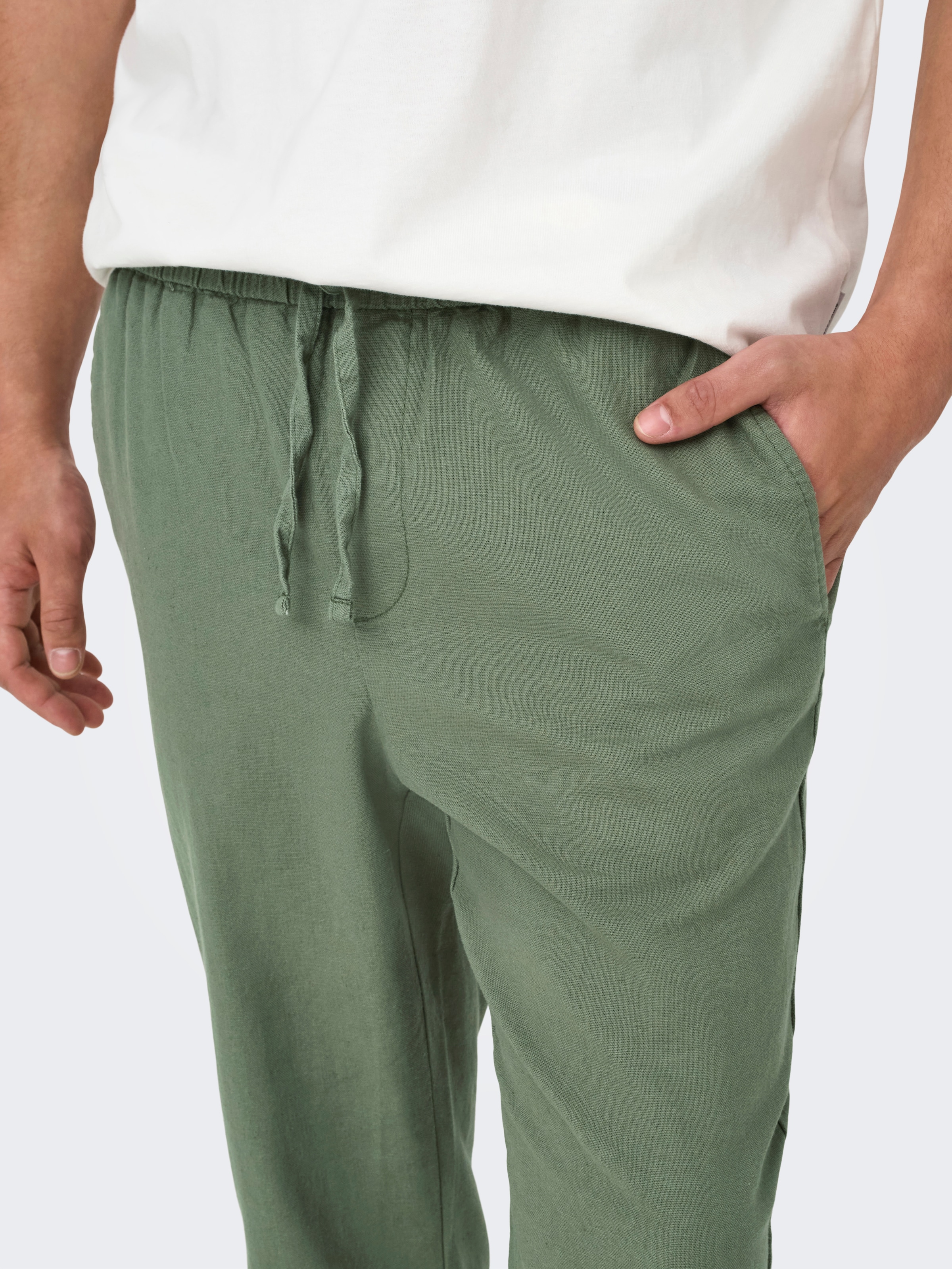 ONLY & SONS Schlupfhose »ONSLINUS CROP 0007 COT LIN PNT NOOS«  Baumwolle mit Leinen, Gummizug und Kordel