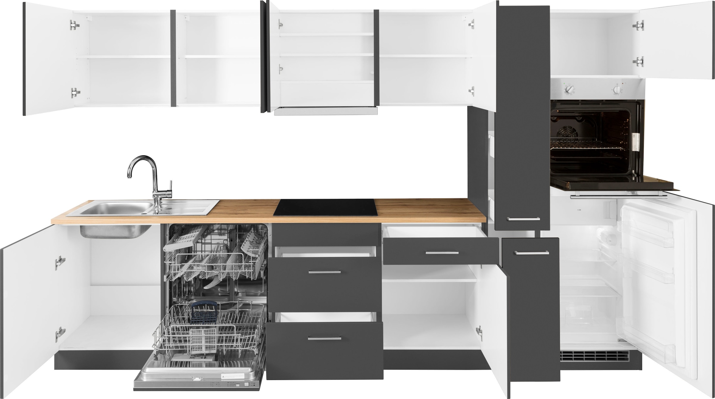 KOCHSTATION Küchenzeile »KS-Kehl«, mit E-Geräten, Breite 330 cm, inkl. Kühlschrank und Geschirrspüler