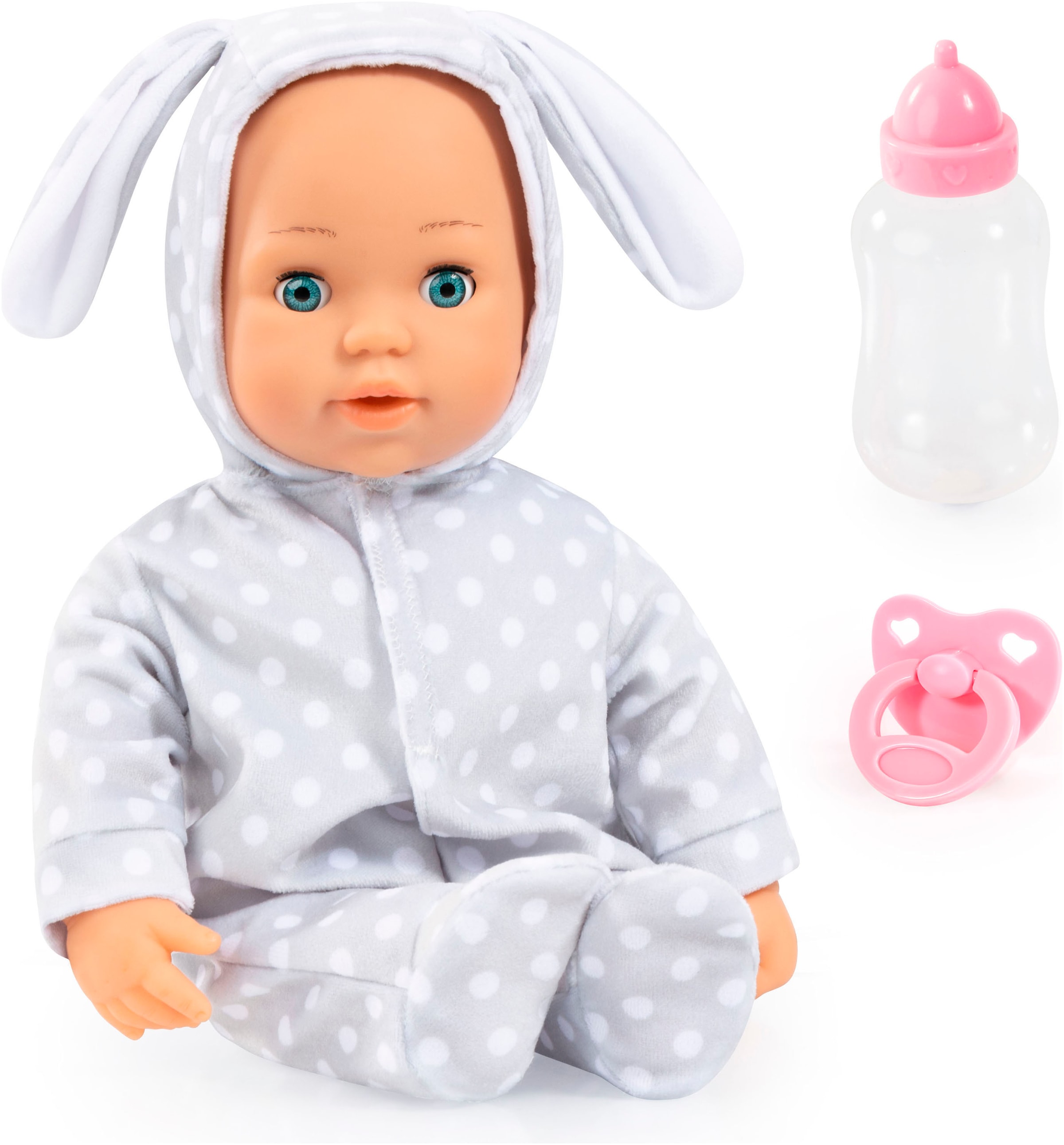 Babypuppe »Anna First Words Baby, 38 cm grau«, (3 tlg.), mit Schlafaugen und...