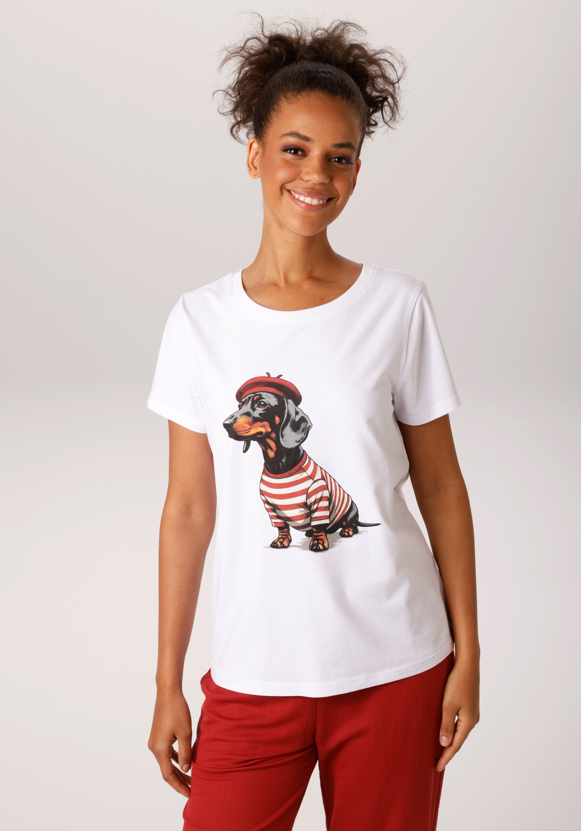 Aniston CASUAL T-Shirt mit Dackel oder Mops bedruckt - du hast die Wahl