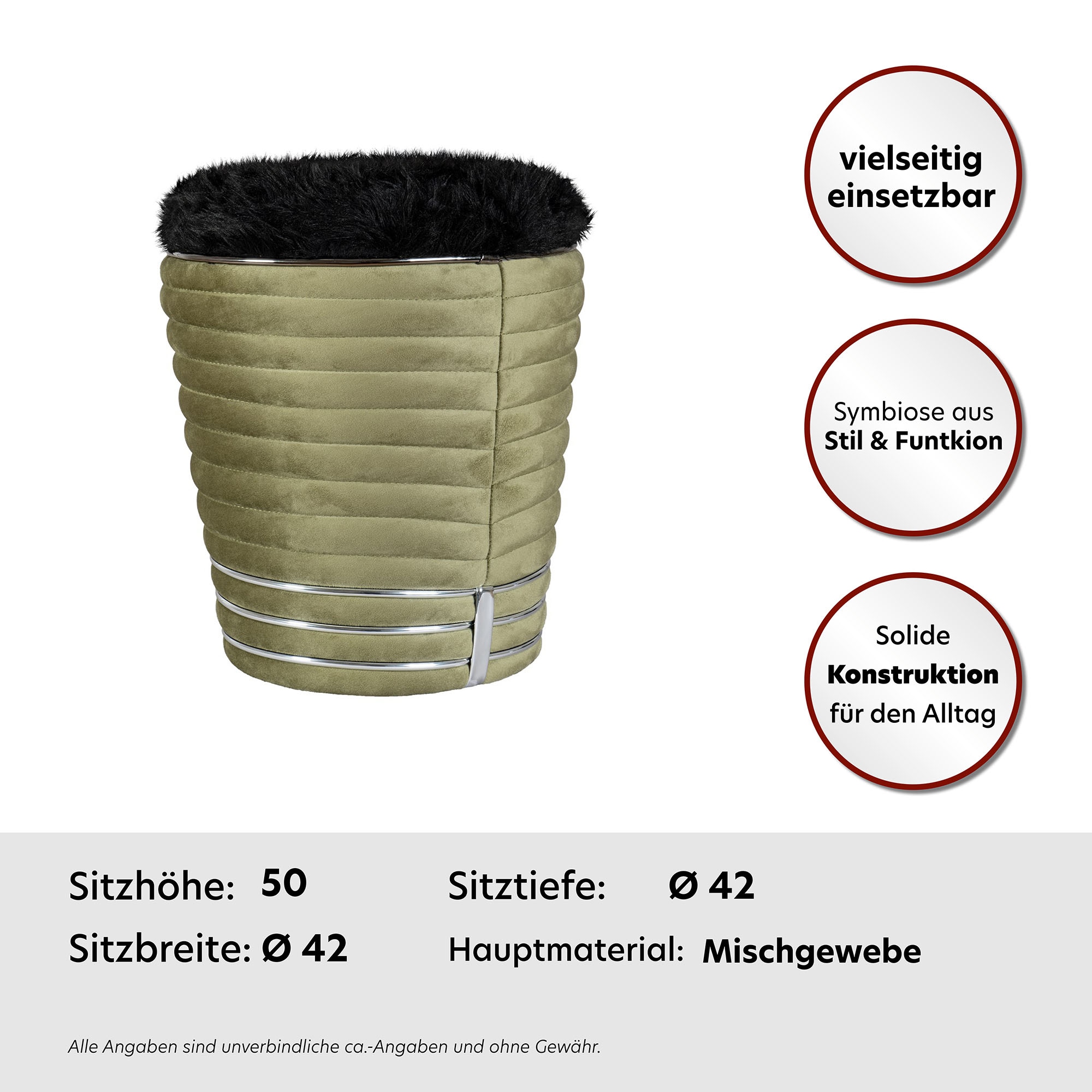 Kayoom Sitzhocker »Hocker Doric, trendiger Look, ästhetische Farbgebung, schöne Steppung«, (1 St.), komfortabel, hochqualitativ, pflegeleicht, hochwertige Materialien