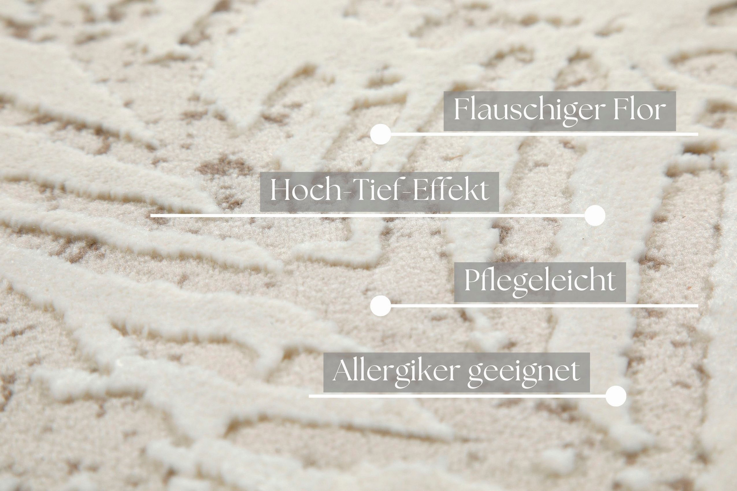 my home Teppich »Cirsten«, rechteckig, 10 mm Höhe, Kurzflor, florales, Bätter, Hoch Tief, weiche Oberfläche, Wohnzimmer