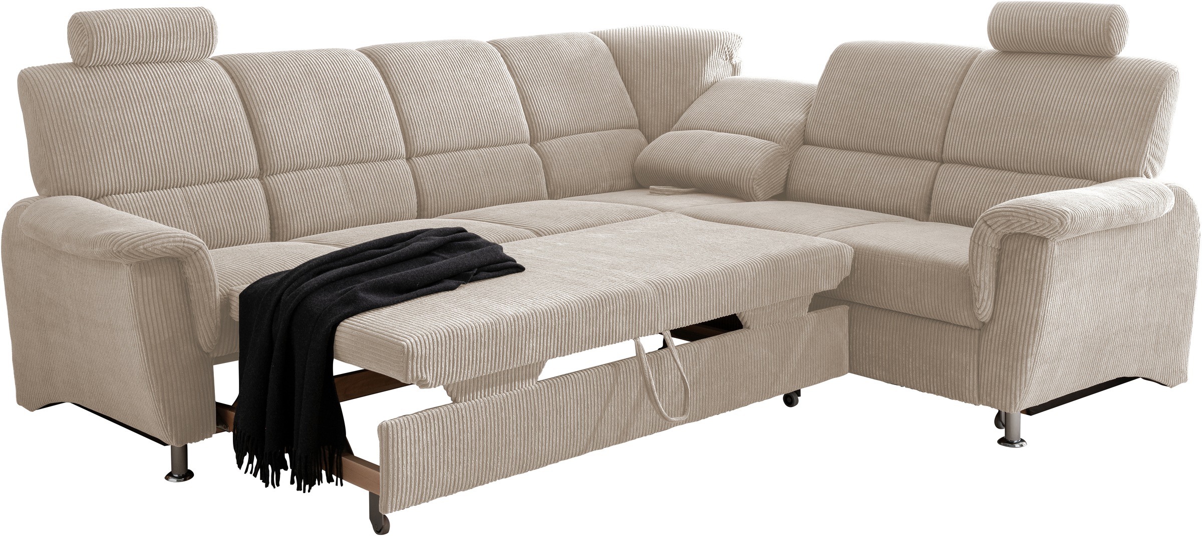 Home affaire Ecksofa »Pisa L-Form, mit Schlaffunktion, Stauraum, 2x höhenverstellbare«, Kopfstützen und Relaxfunktion im Eckelement