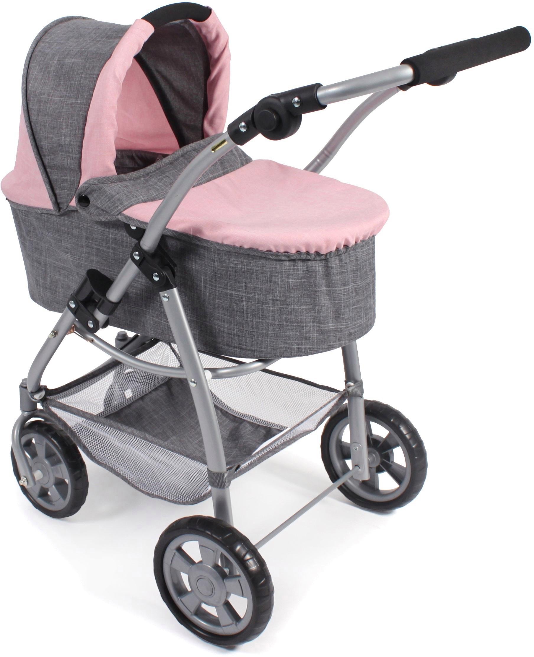 CHIC2000 Kombi-Puppenwagen »Emotion All In 3in1, Grau-Rosa«, inkl. Babywanne, Babyschale und Sportwagenaufsatz