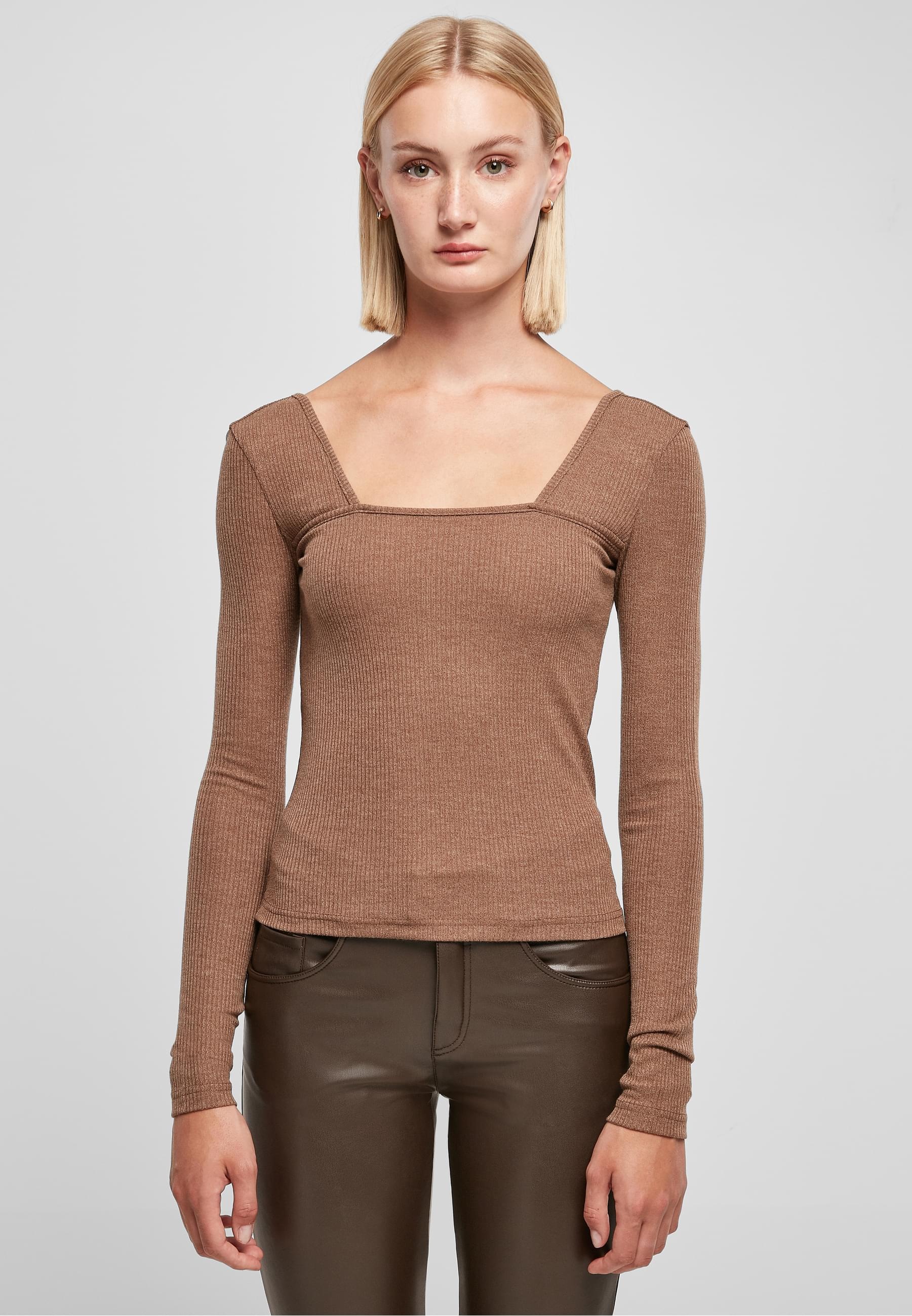 URBAN CLASSICS Longsleeve »Urban Classics Damen Ladies Rib Squared Neckline Longsleeve«, (1 tlg.)