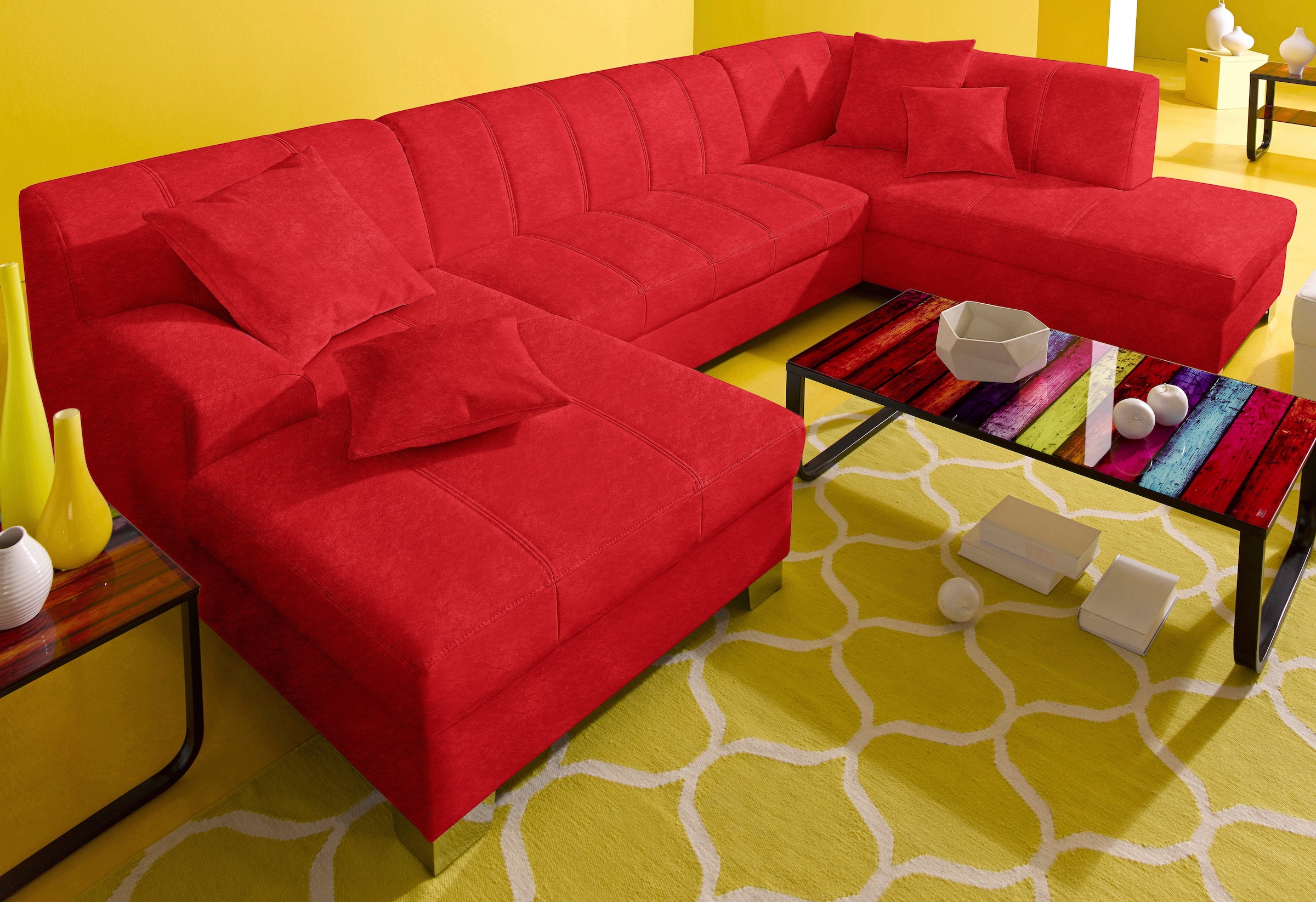 DOMO collection Wohnlandschaft "TURAH 297x195x75 cm, moderne Steppung" whlw. mit Bettfunktion, U-Form