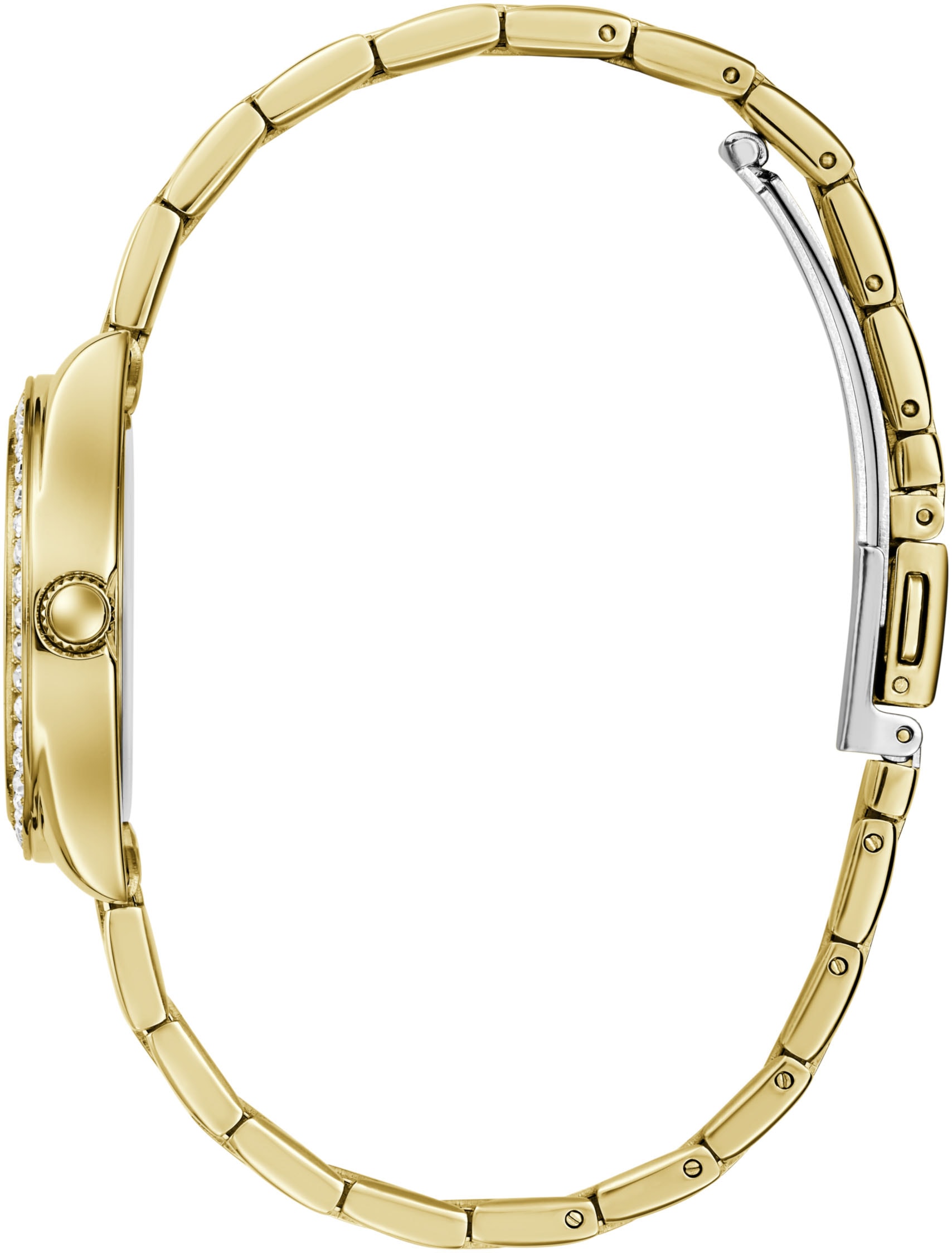 Guess Quarzuhr »MINI LUNA GLITZ«, Armbanduhr, Damenuhr, Edelstahlarmband, analog, Kristallsteine