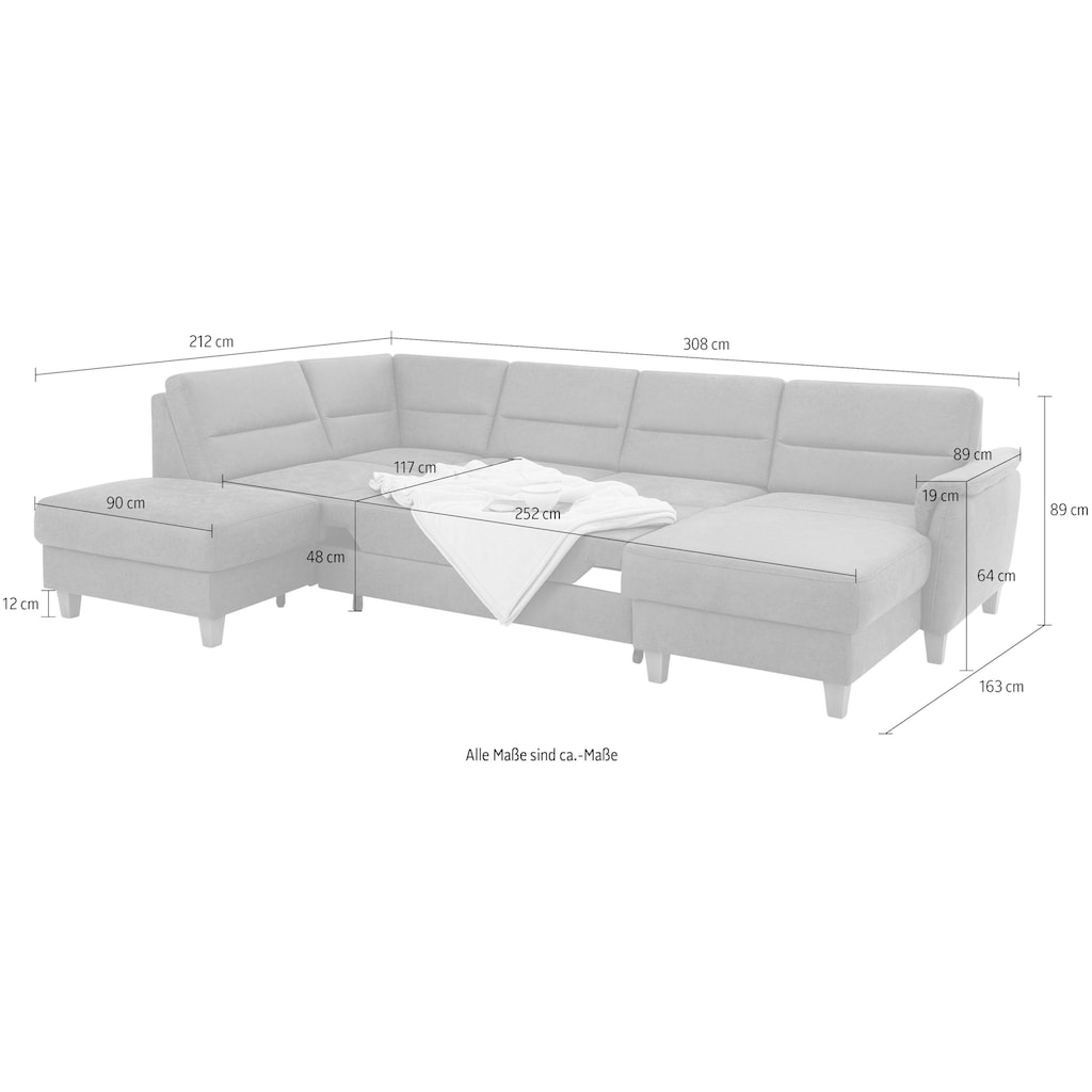Home affaire Wohnlandschaft »Palmera U-Form«, Federkern, wahlweise mit Bettfunktion und mit/ohne Stauraum