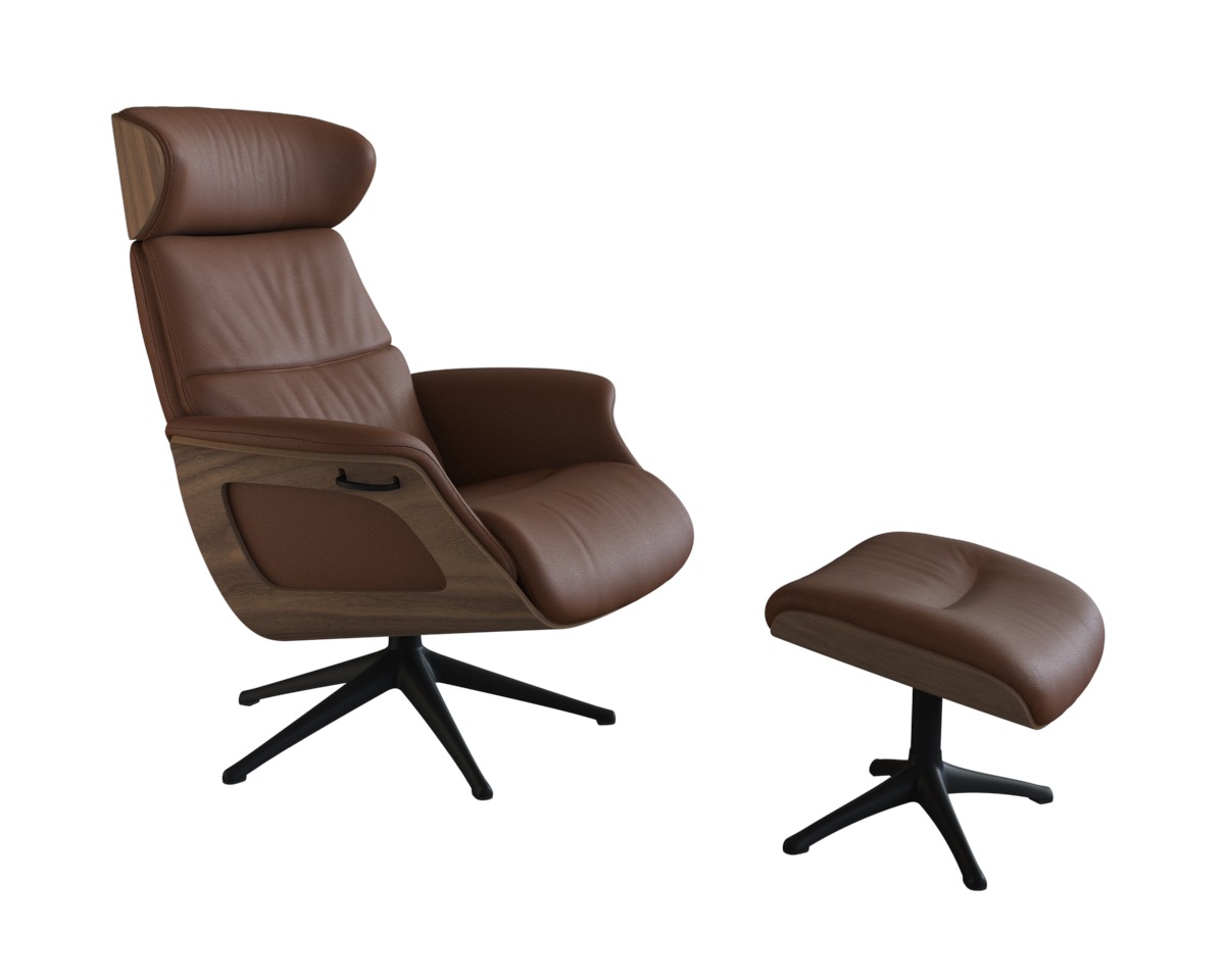 FLEXLUX Relaxsessel »Clement Relaxstuhl, Polstersessel, Liegesessel, TV-Sessel,«, Rücken- & Kopfteilverstellung, Drehbar, Armlehne Walnuss, Fuß Schwarz