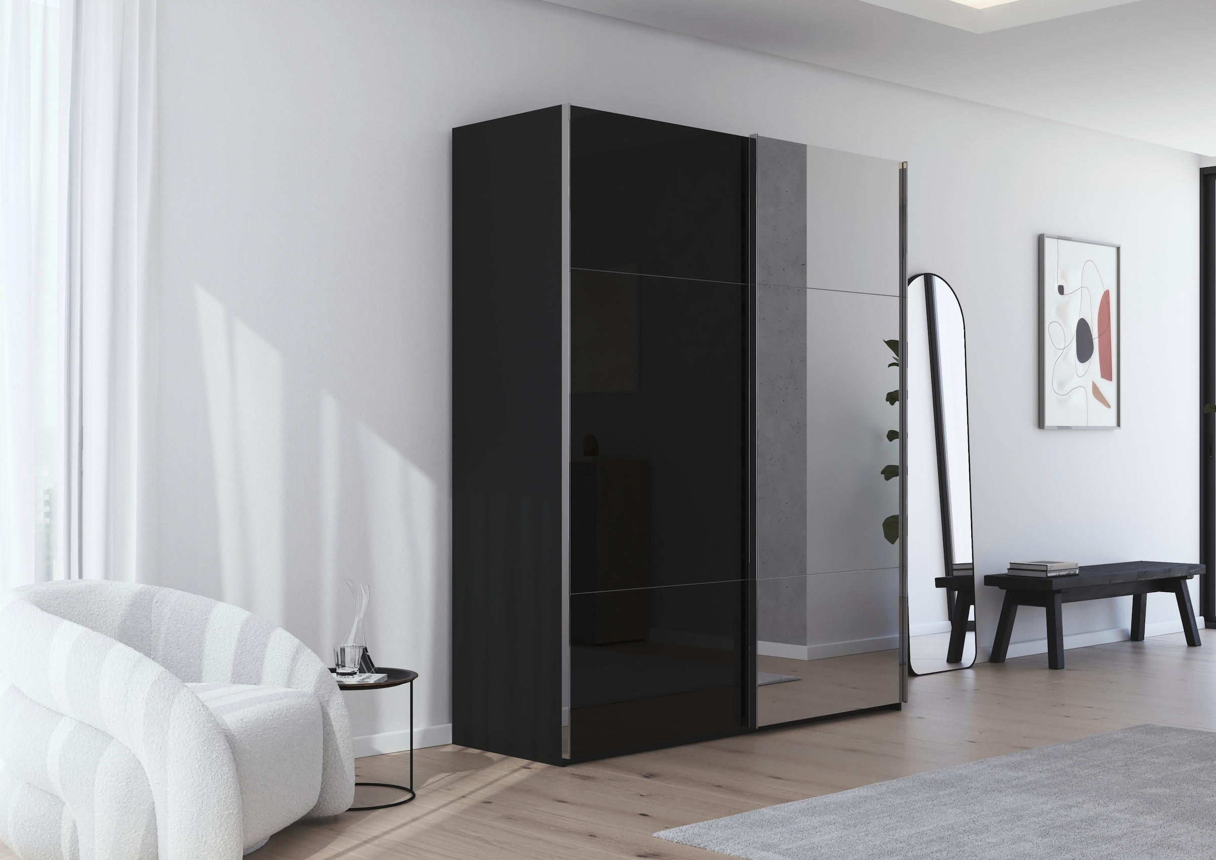 rauch Schwebetürenschrank »Kleiderschrank Schrank Garderobe Schlafzimmerschrank CONTIDO«, (in 3 verschiedenen Ausstattungen BASIC/CLASSIC/PREMIUM), aus hochwertigem Material in 6 Breiten 2 Griff-Farben MADE IN GERMANY