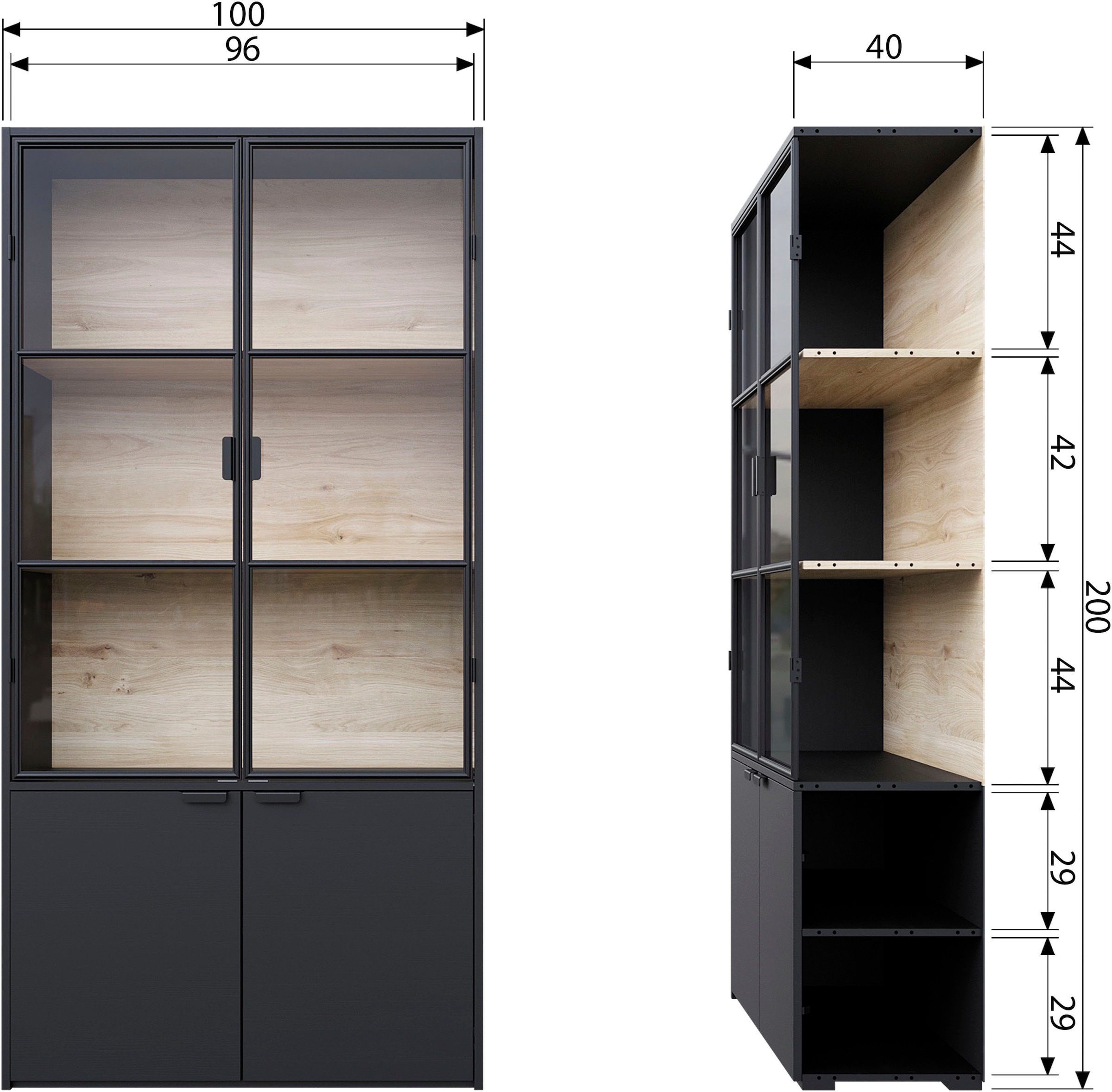 WOOOD Vitrine »Silas«, mit Metalltüren, H 200 cm x B 100 cm