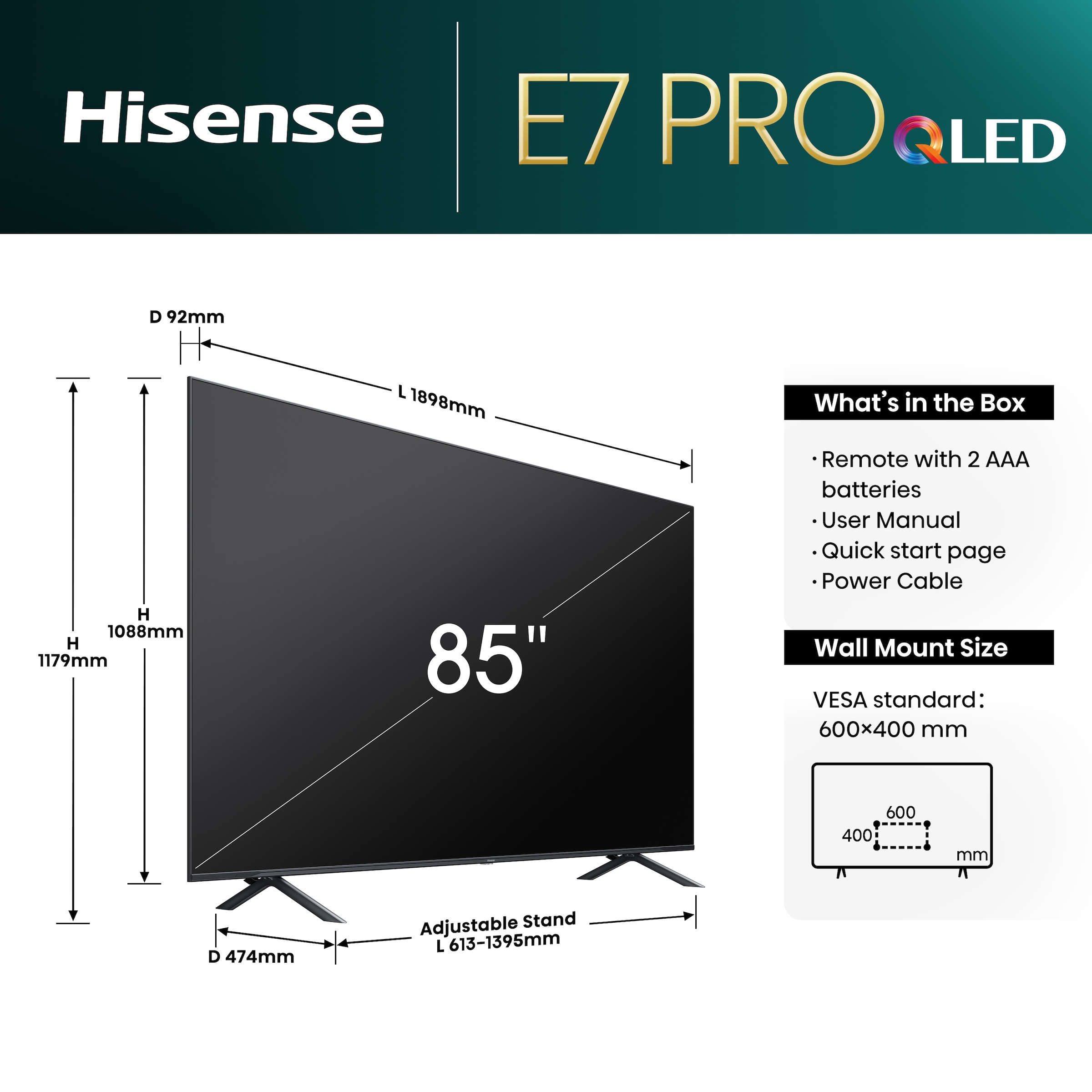 Hisense QLED-Fernseher »85E77NQ PRO«, 214,78 cm/85 Zoll, 4K Ultra HD, Smart-TV, 4K UHD, QLED