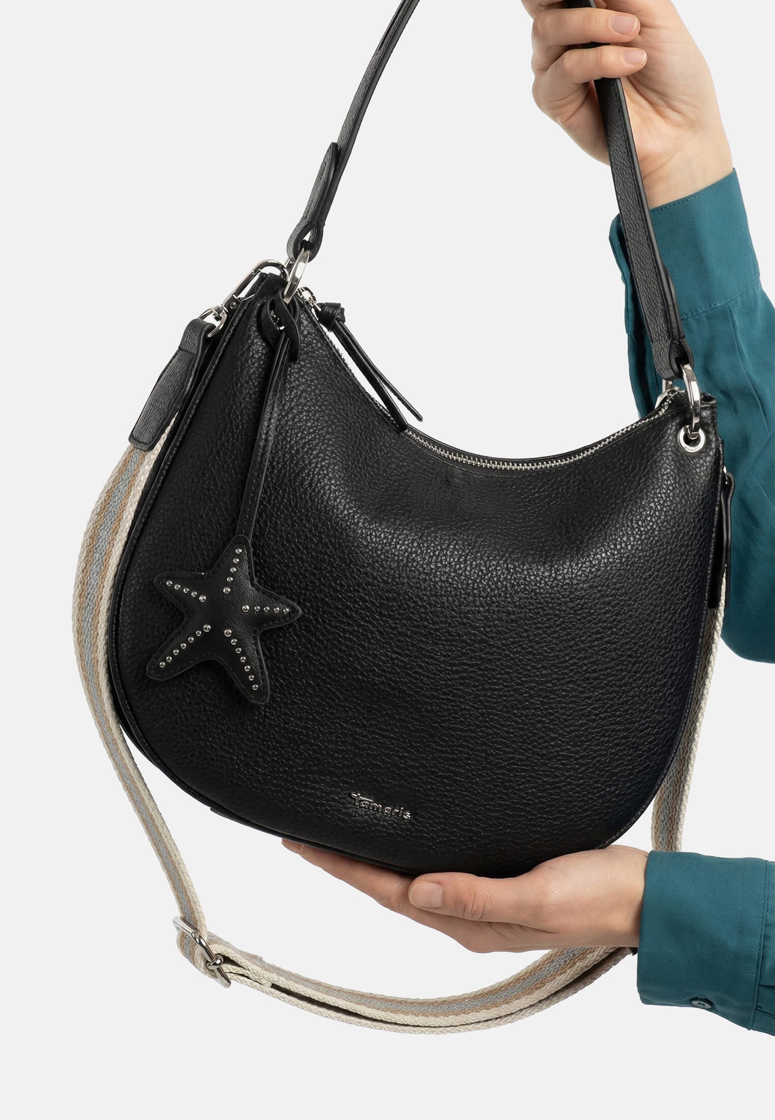 Beuteltasche TAMARIS "Beutel TAS Kea", Damen, Gr. B/H/T: 30cm x 24cm x 3cm 0, schwarz (schwarz 100), Polyurethan, Taschen Beuteltasche 3