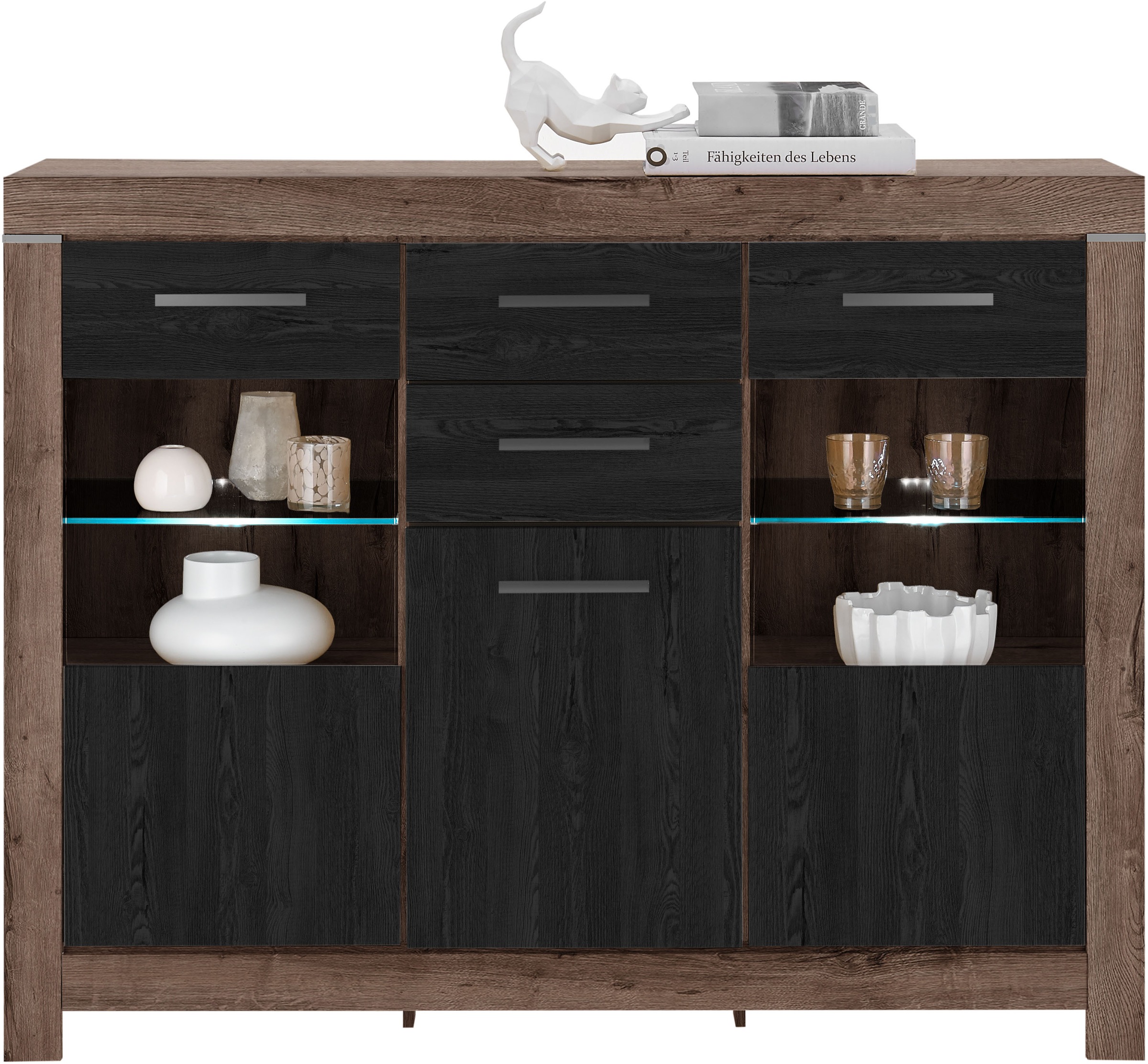 HBZ Highboard »Balin mit LED-Beleuchtung, BxHxT 160x125x45 cm«, (1 St.), Mit 2 Türen und 1 Tür mit Teilverglasung