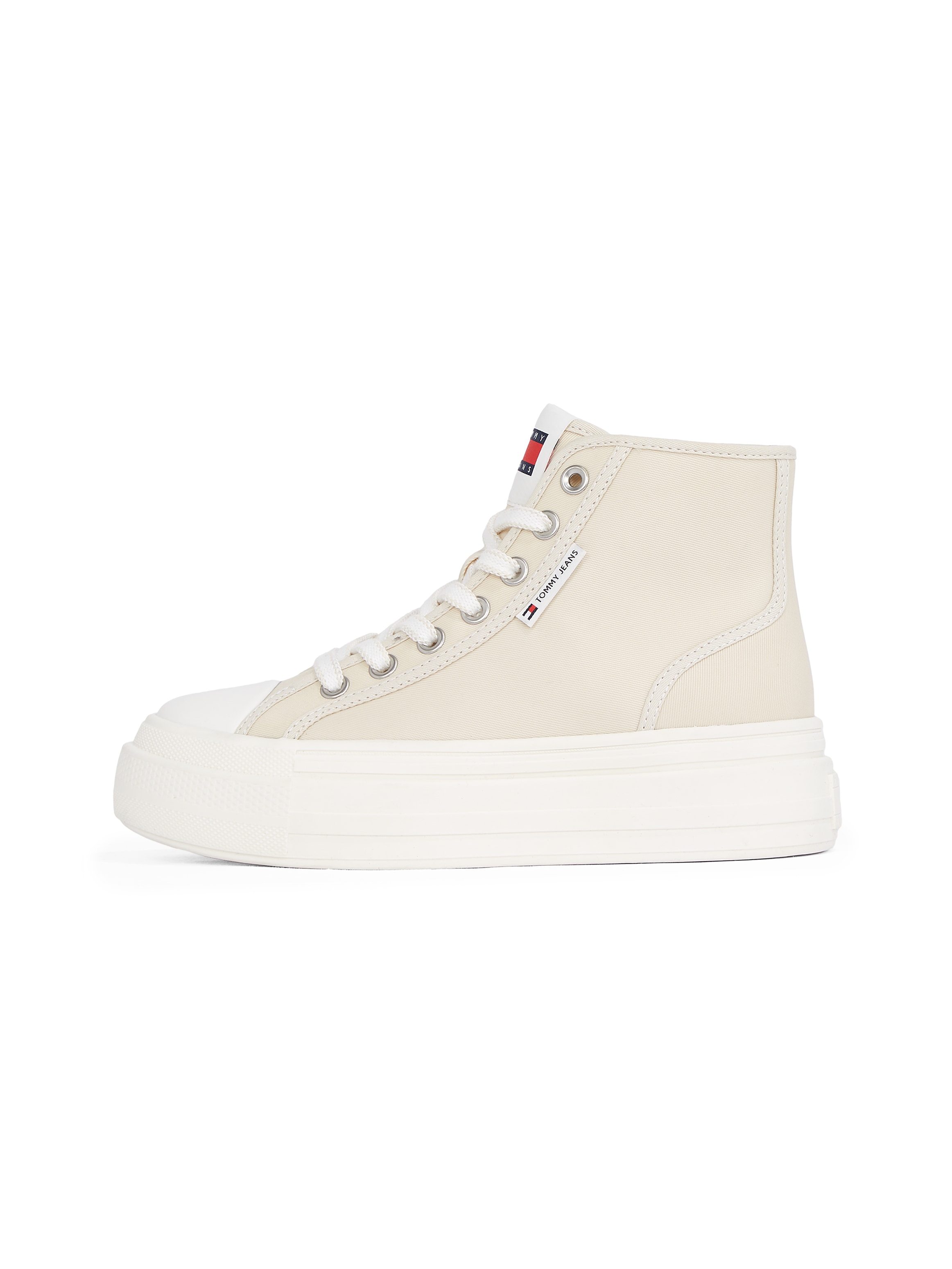 Tommy Jeans Plateausneaker »TJW FOXING FLATFORM SNEAKER HIGH«, Freizeitschuh, Schnürboots, High Top-Sneaker mit Kontrastnähten