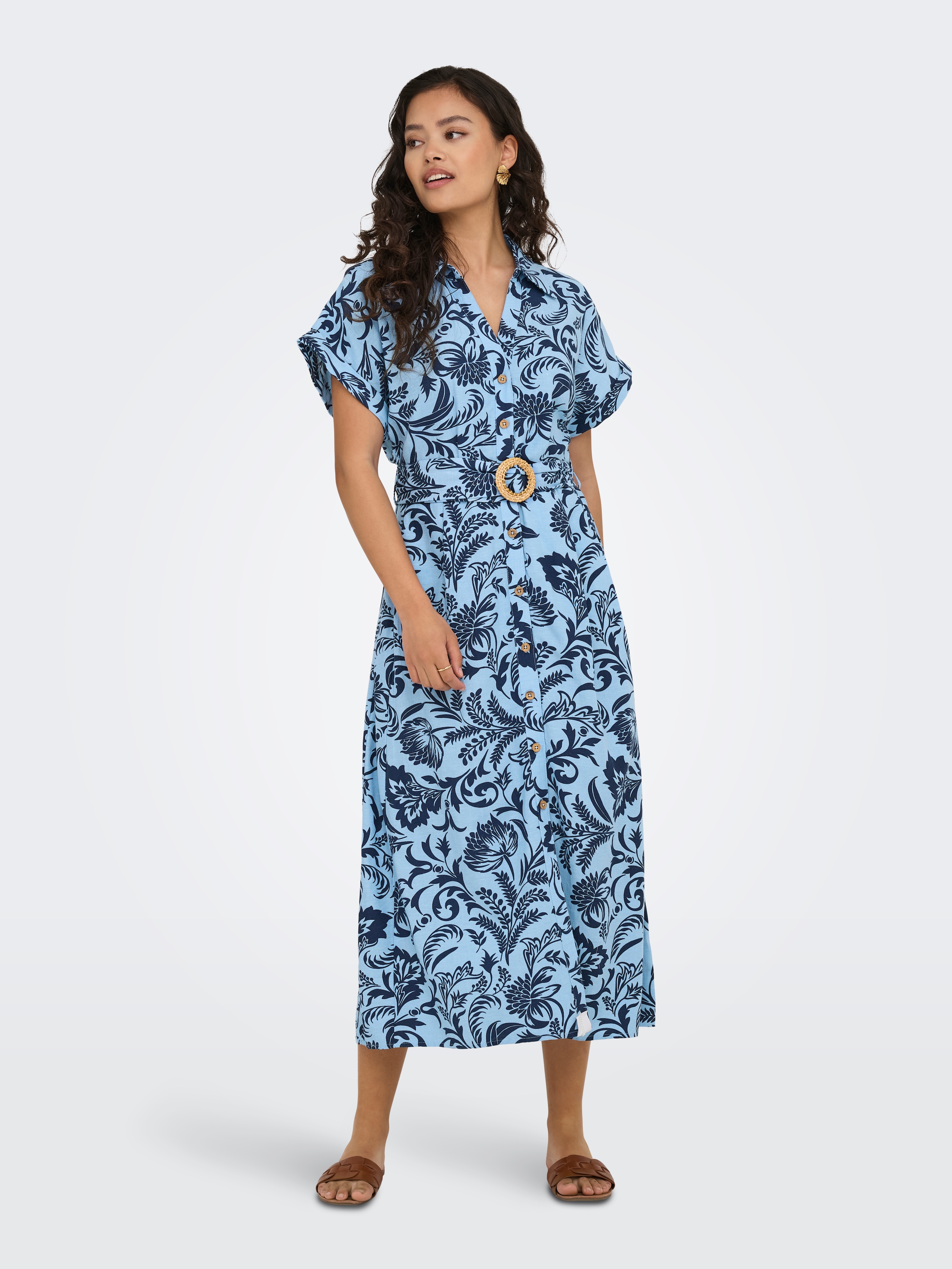 ONLY Hemdblusenkleid "ONLJAKIRI LINEN SS MIDI SHIRT DRESS WVN", Sommerkleid günstig online kaufen