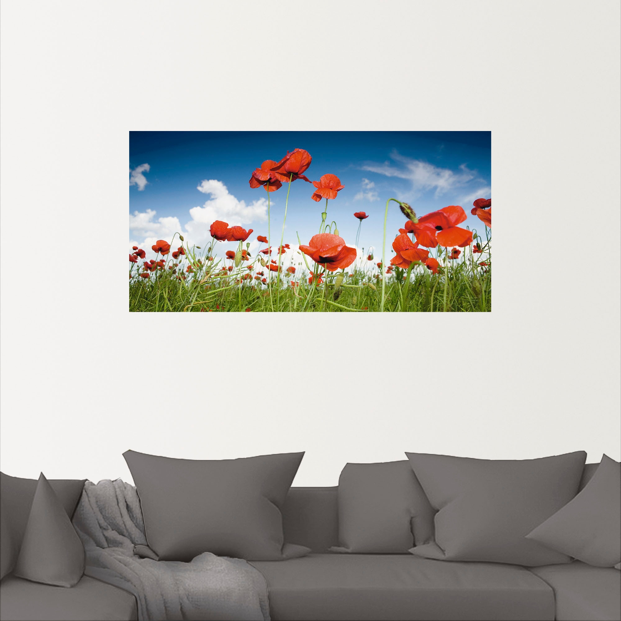 Artland Wandbild »Feld mit Mohnblumen unter Himmel«, Blumenwiese, (1 St.), als Leinwandbild, Wandaufkleber in verschied. Größen