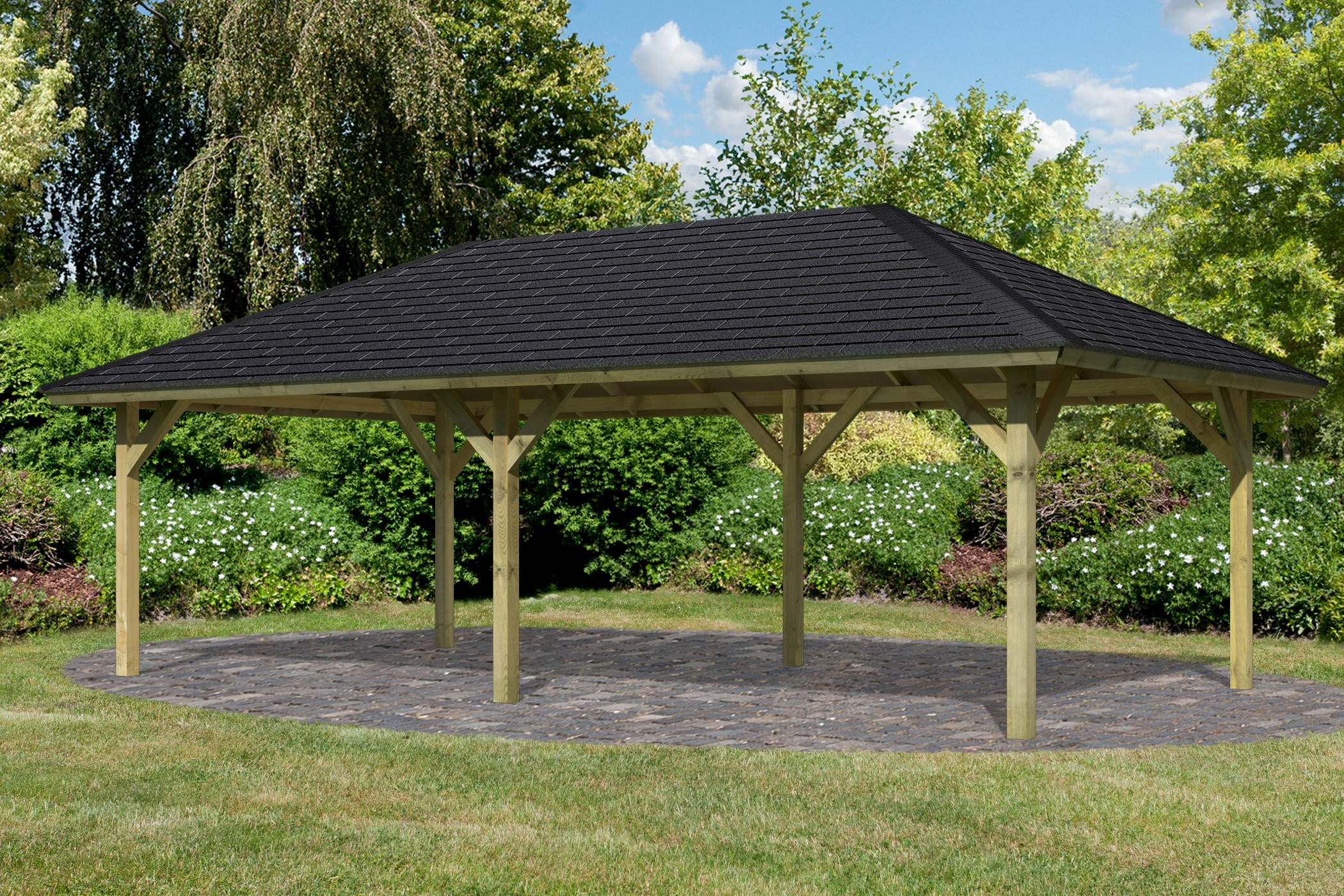 Karibu Pavillon "Holm 2", (Set), BxTxH: 431x778x318 cm, mit schwarzen Dachschindeln