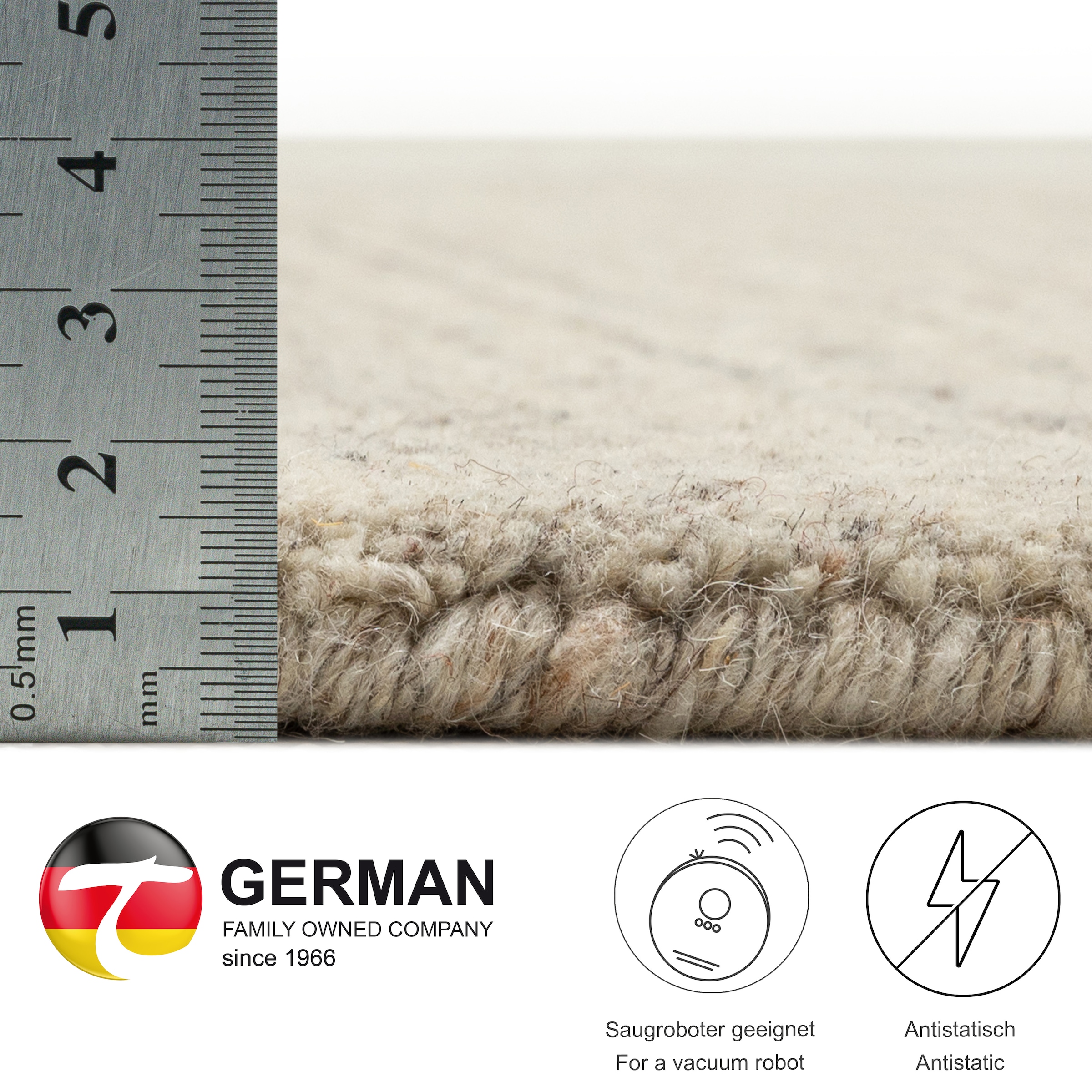 THEKO Wollteppich »Pure UNI«, rechteckig, 14 mm Höhe, Handwebteppich, meliert, reine Wolle, handgewebt