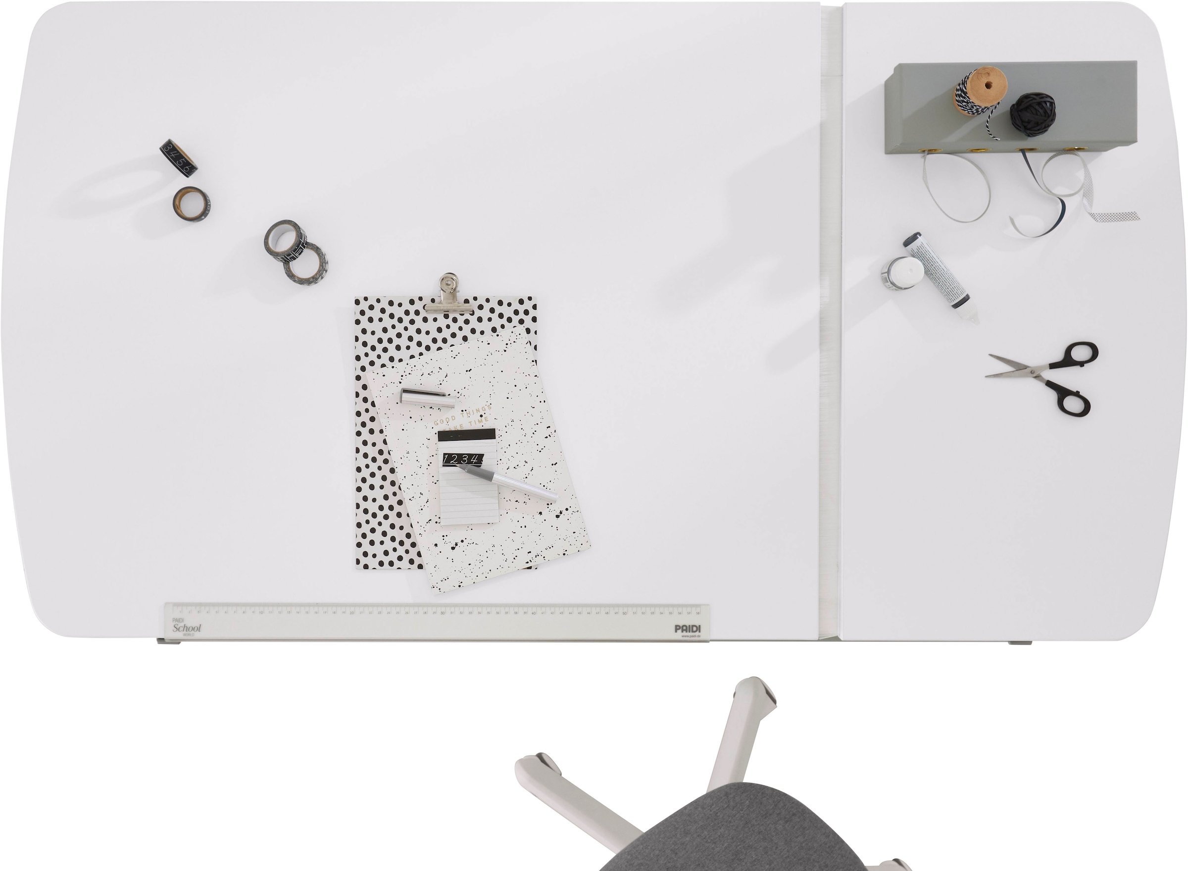 PAIDI Büromöbel-Set »Kinderschreibtisch & Drehstuhl in Weiß, mitwachsend & ergonomisch« Spar-Set, 130x70 cm Schülerschreibtisch, Kinderstuhl in Blau/Rosa,  stufenlos höhenverstellbar, neigbare Tischplatte, Schulstarter-Set