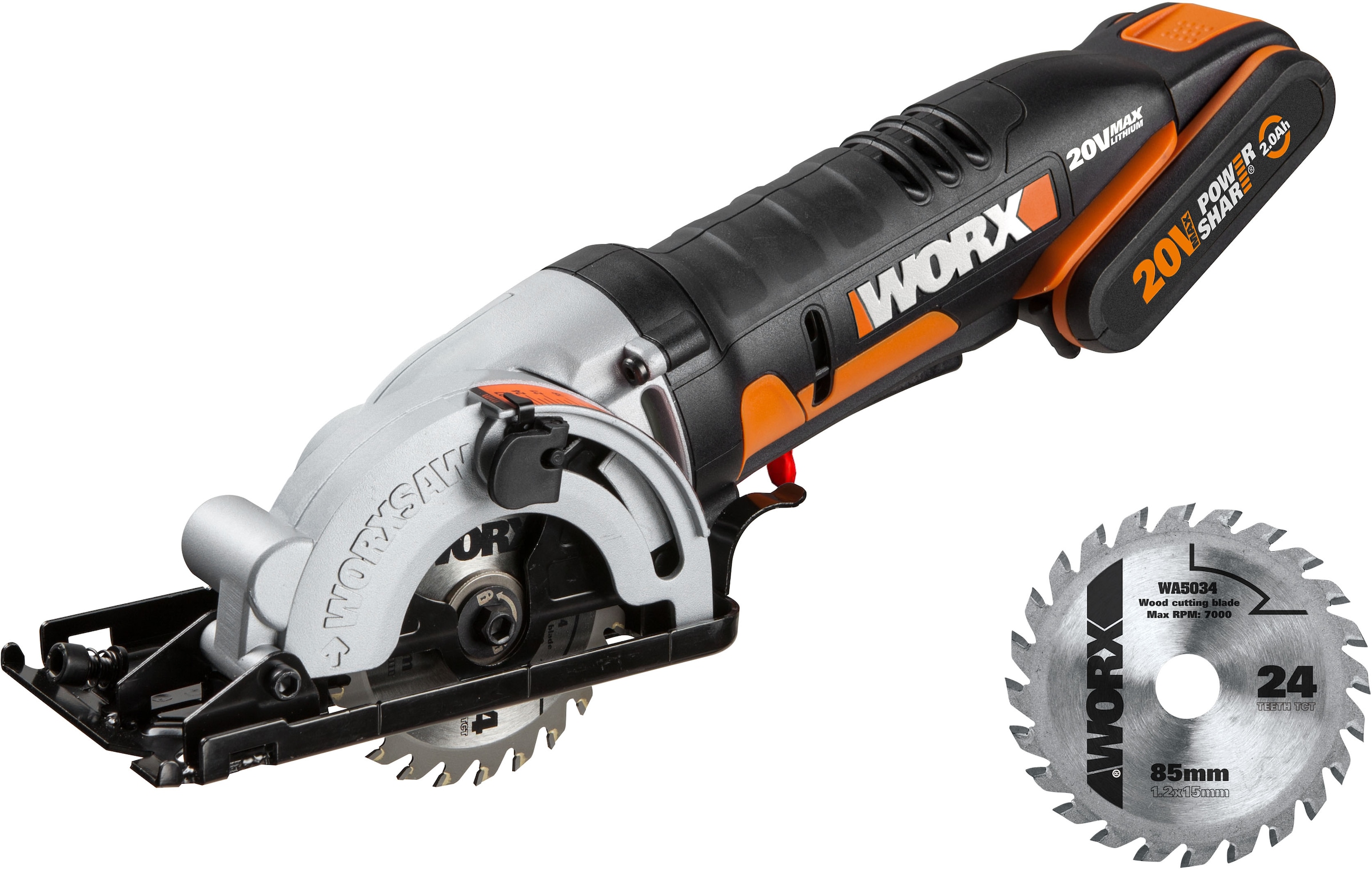 Worx Akku-Handkreissäge »WX527 WorxSaw«, Tauch- & Sägeschnitte bis zu 27 mm, inkl. Akku & Ladegerät