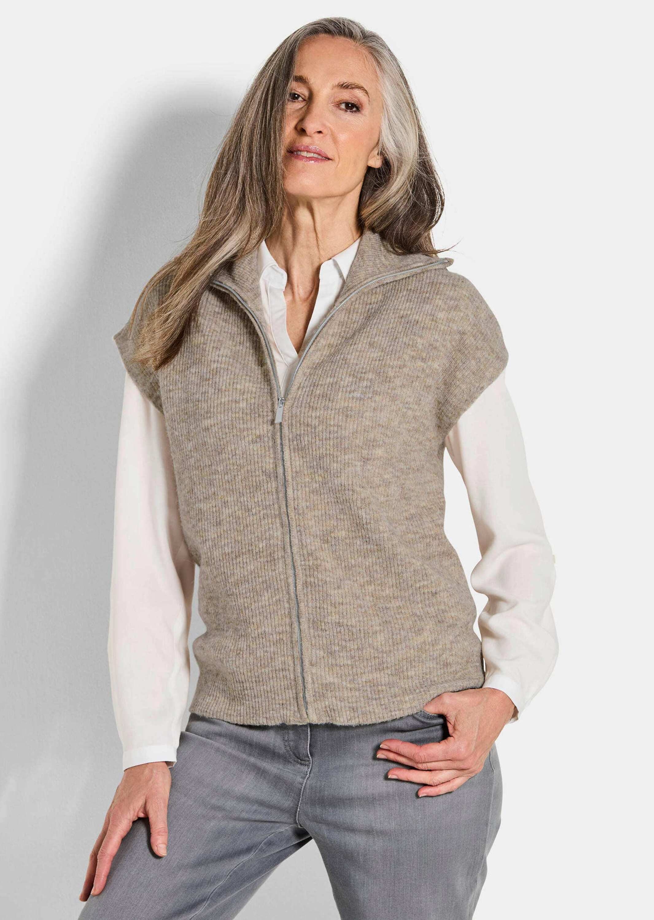 Thumbnail - GOLDNER Kurzweste "Melierte Weste mit Reißverschluss" Umlegekragen kann hochgeschlossen werden