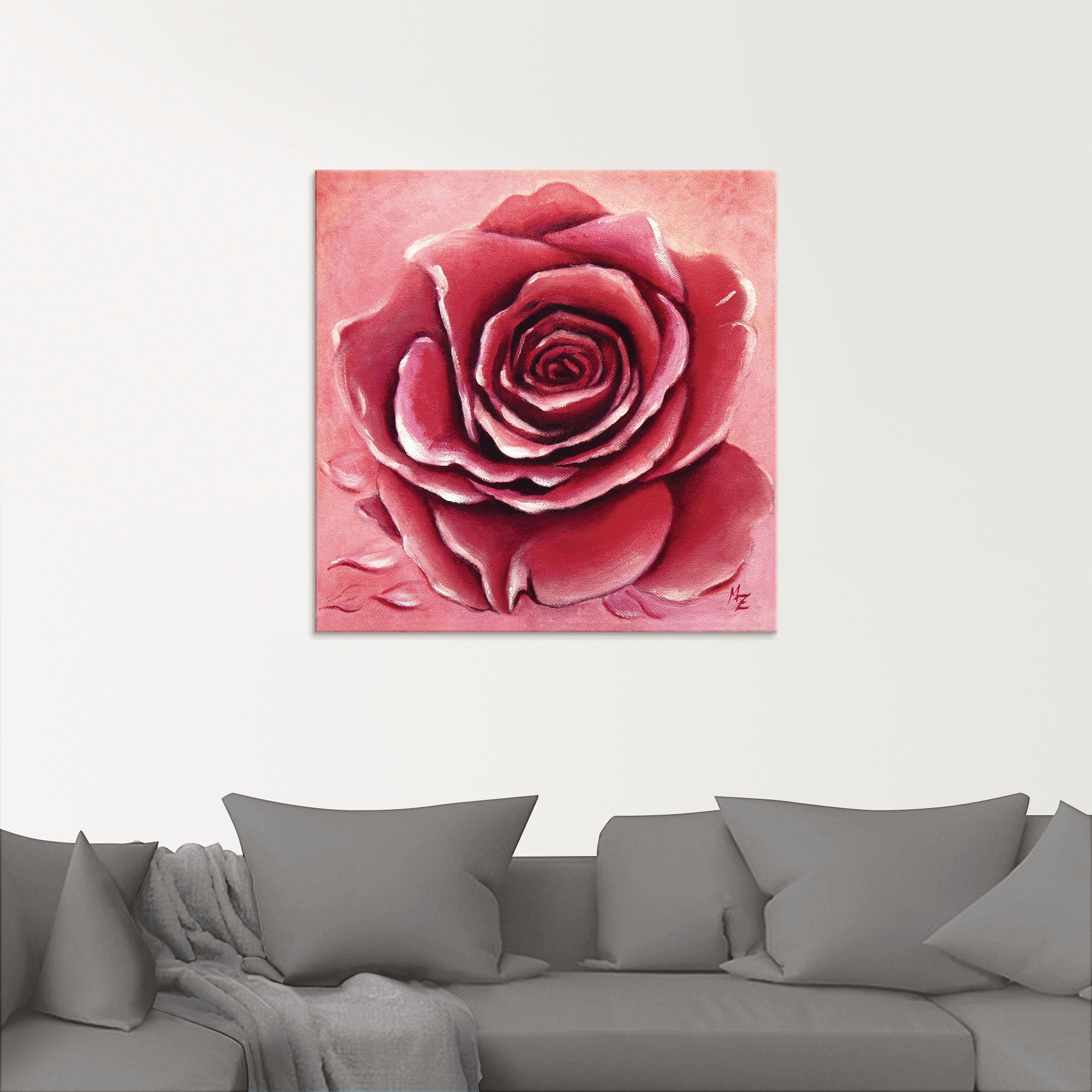 Artland Glasbild »Rote Rose handgemalt«, Blumen, (1 St.), in verschiedenen Größen