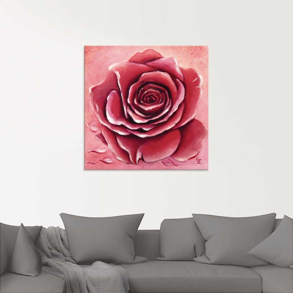 Artland Glasbild »Rote Rose handgemalt«, Blumen, (1 St.)