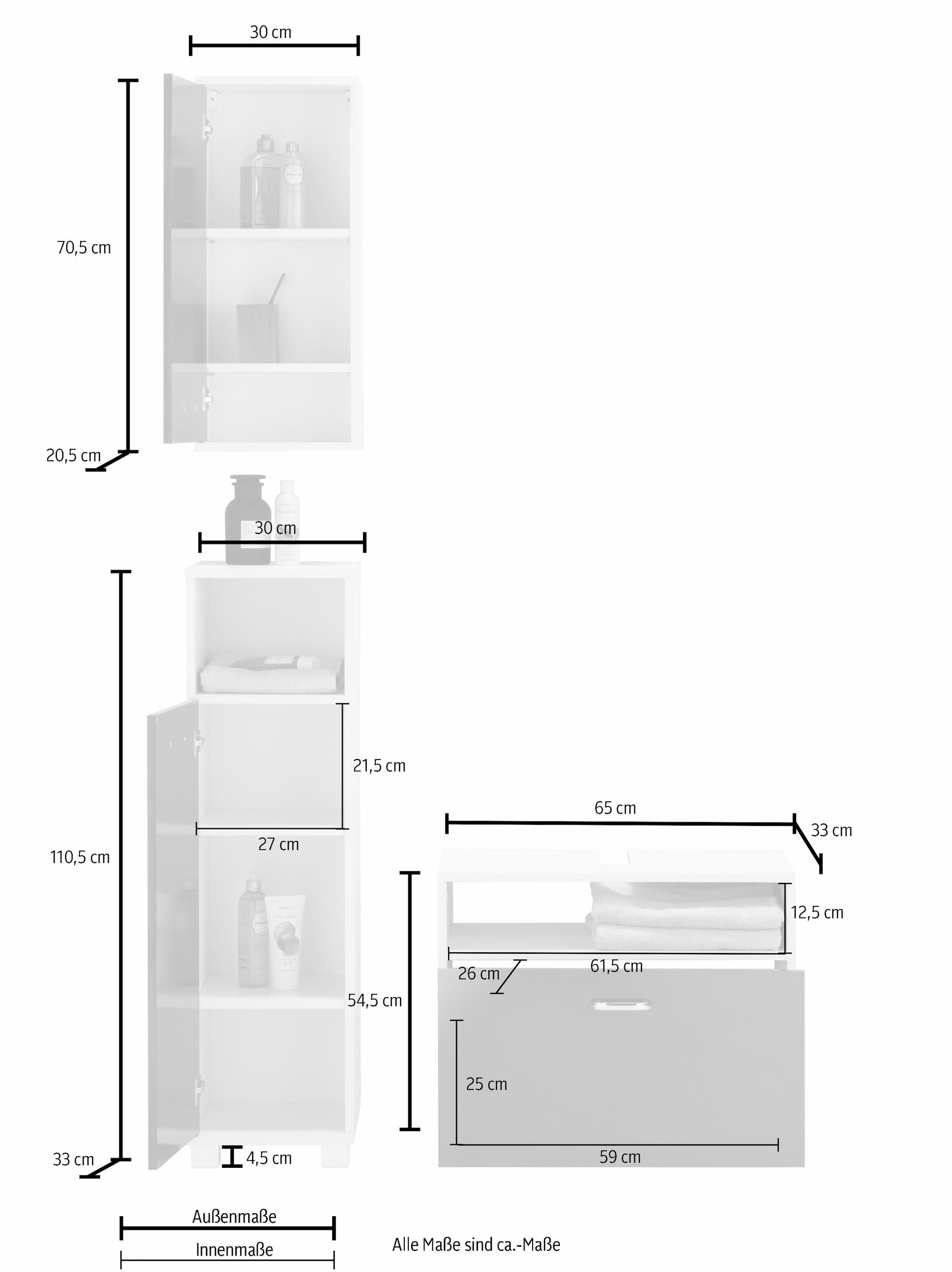 Schildmeyer Badmöbel-Set »Colli«, (Set, 3 St.), aus Hochschrank, Waschbeckenunterschrank und Hängeschrank