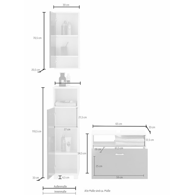 Schildmeyer Badmöbel-Set »Colli«, (Set, 3 St.), aus Hochschrank,  Waschbeckenunterschrank und Hängeschrank bestellen | BAUR