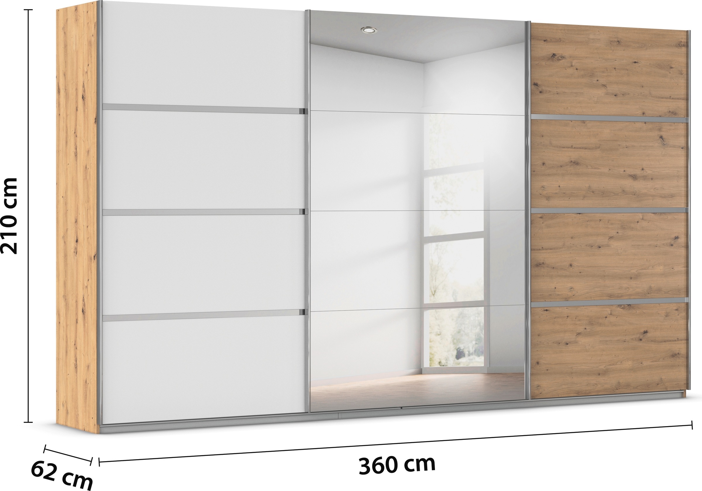rauch Kleiderschrank »Schwebetürenschrank OTTO´s Choice Garderobe Schrank TOP ANGEBOT Avola«, (in 3 verschiedenen Ausstattungen BASIC/CLASSIC/PREMIUM inkl. Spiegel), mit eleganten Zierleisten in Chrom, Schwarz oder Weiß MADE IN GERMANY