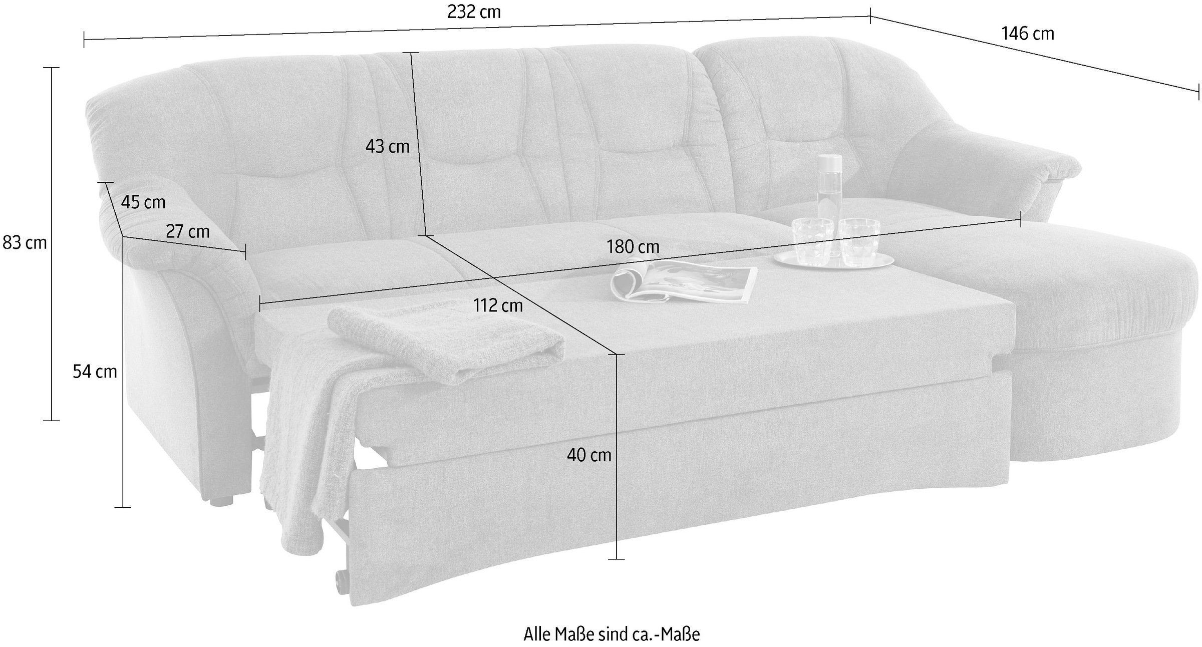 DOMO collection Ecksofa »Sarafina zeitlos und komfortabel, optional mit Federkern, L-Form«, wahlweise mit Bettfunktion