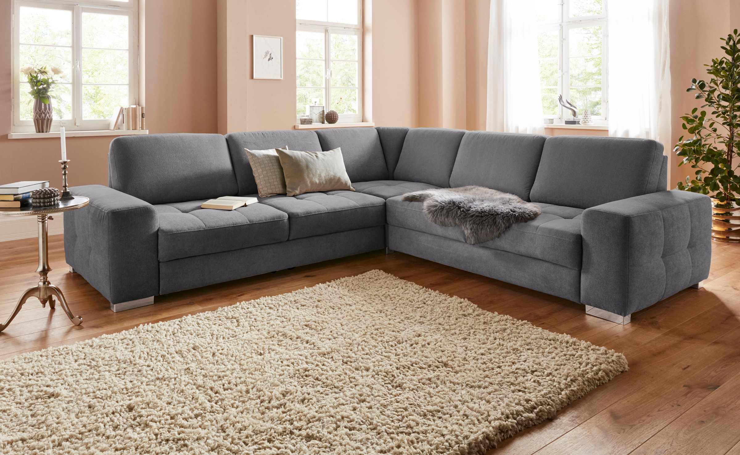 sit&more Ecksofa "Santorini L-Form" mit Federkern und Sitztiefenverstellung, wahlweise mit Schlaffunktion
