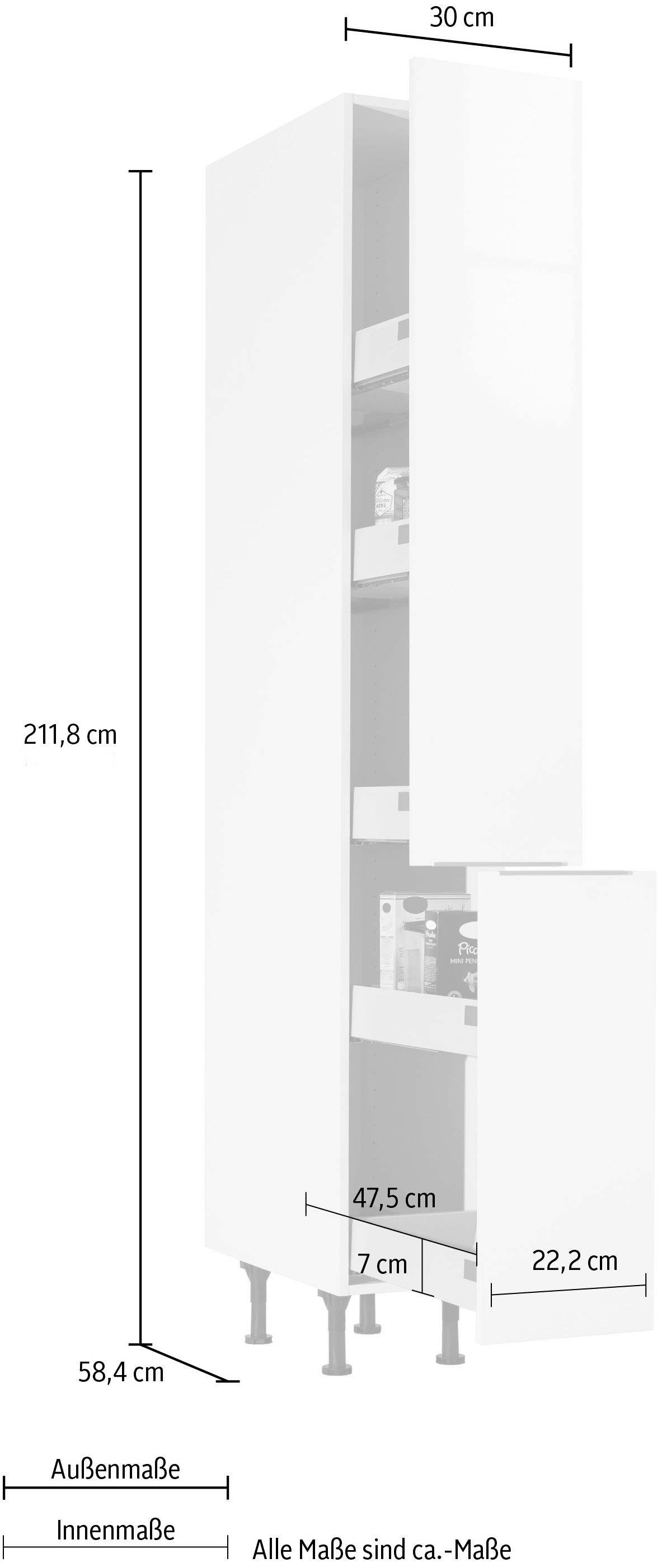 OPTIFIT Apothekerschrank »Tara«, mit 2 Vollauszügen und 5 Ablagen, Soft-Close-Funktion, Breite 30 cm