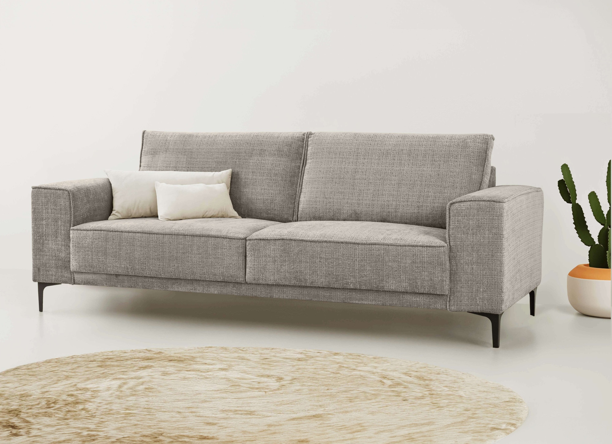OTTO home 3-Sitzer "OLAND Chenille, Sofa, B: 224 cm, Skandi-Design" Struktur, Flachgewebe, Luxus-Microfaser, Boucle