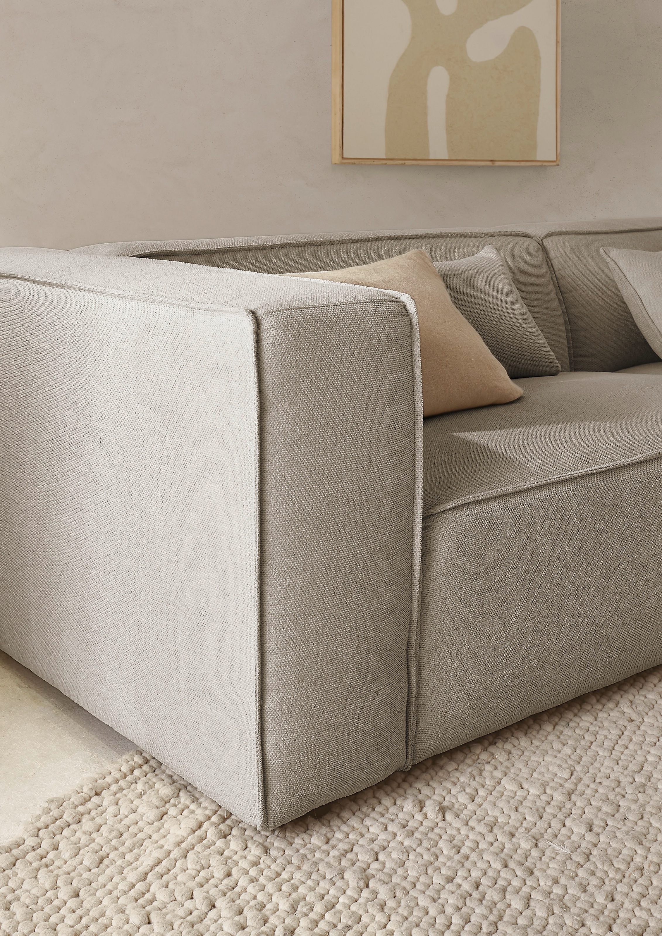 LeGer Home by Lena Gercke Ecksofa »PIARA mit Kedernaht in Cord oder Leinenoptik, moderne Couch in L-Form«, wahlweise Ottomane rechts/links, schwarze Füße, bequemer Sitzkomfort