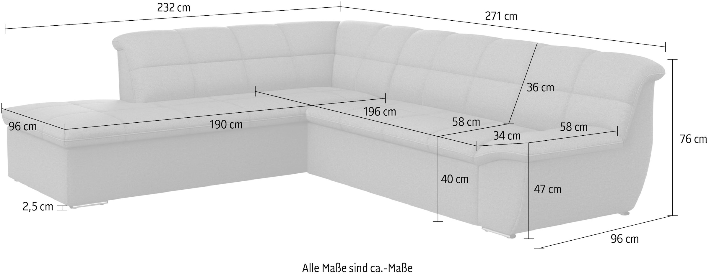 DOMO collection Ecksofa »Splash, aktuelle Sitz- und Rückensteppung, Materialmix, L-Form«, wahlweise mit Bettfunktion