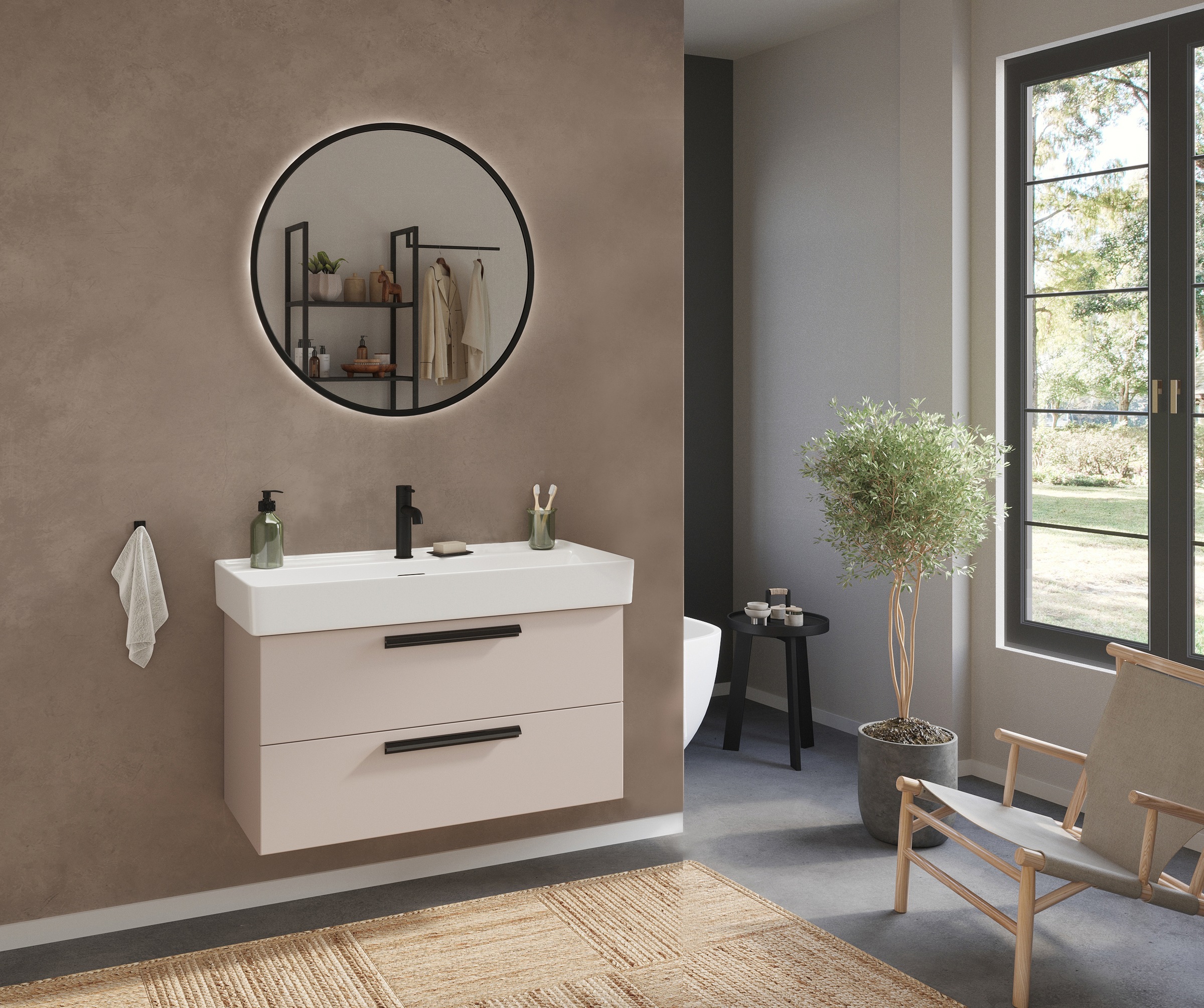 welltime Badmöbel-Set »SALVADA, 2tlg-Set, gedämpfte Scharniere, Softclose, Keramikbecken« Maße (B/T/H): 100/47,5/200 cm, 