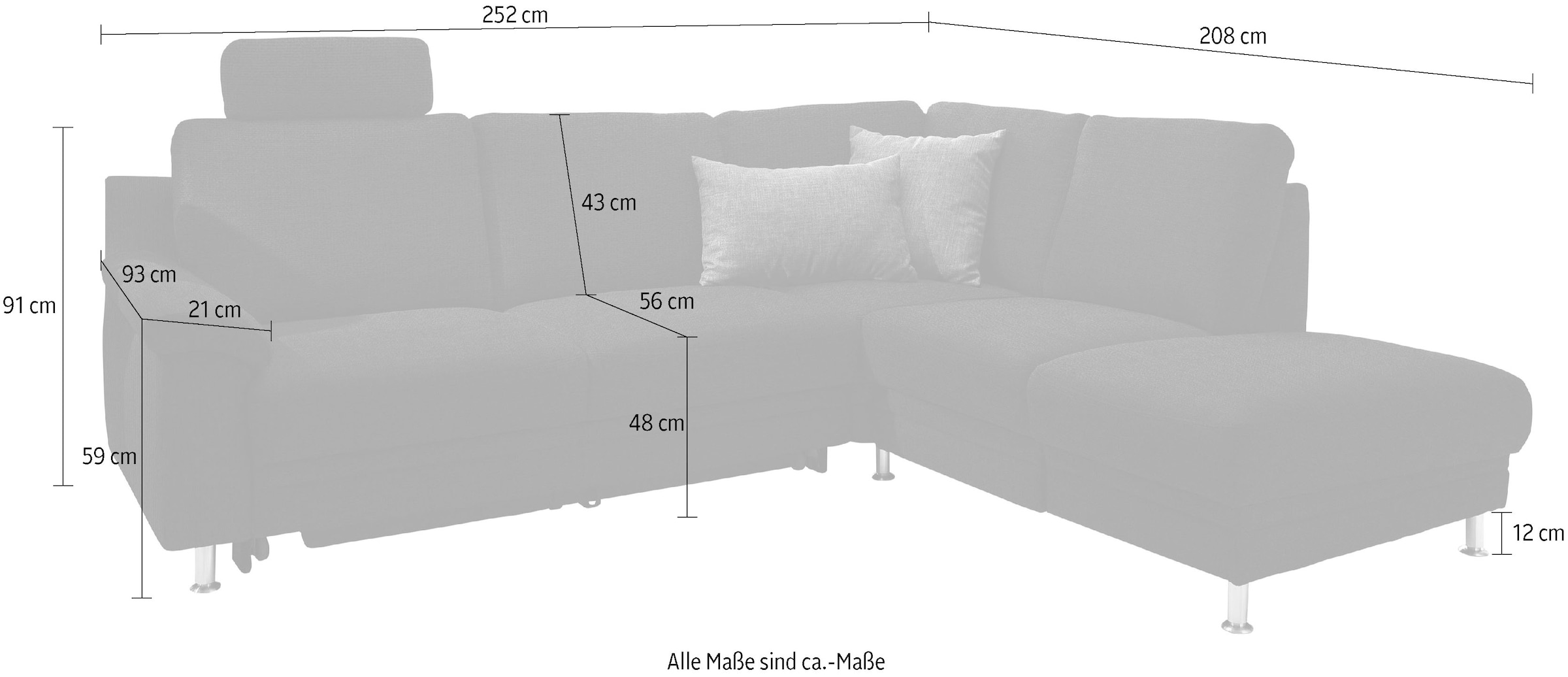 3C Carina Ecksofa »Korfu L-Form«, incl.- 1 Kopfstütze, wahlweise mit Schlafunktion und Stauraum