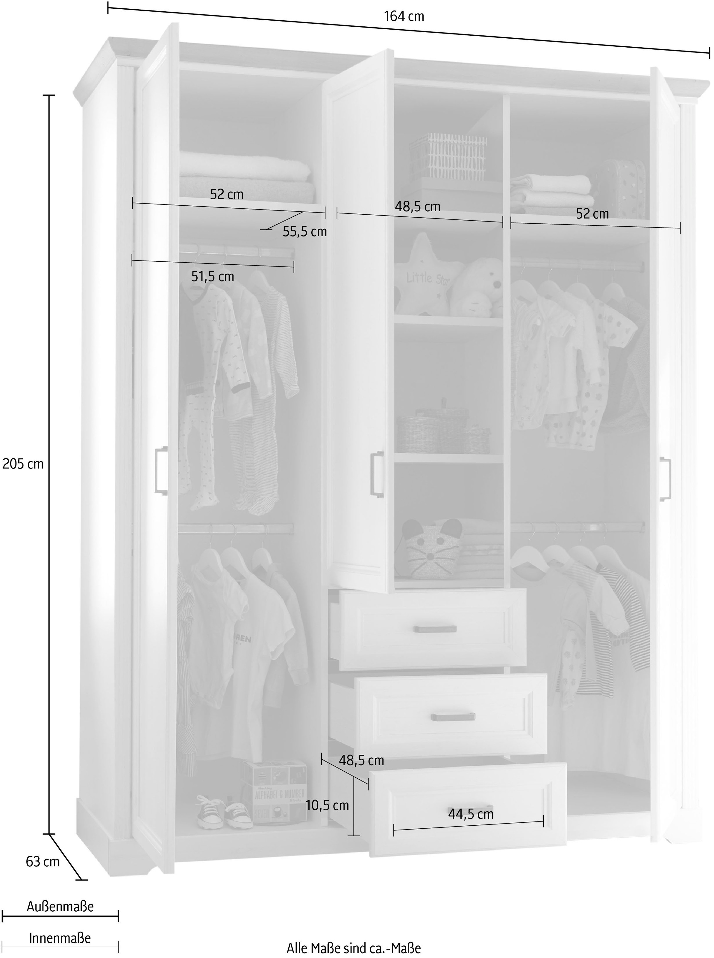 Begabino Drehtürenschrank »Jasmin Schrank, Kleiderschrank mit Drehtüren«, im Landhausstil, Kranzleiste mit farblicher Absetzung