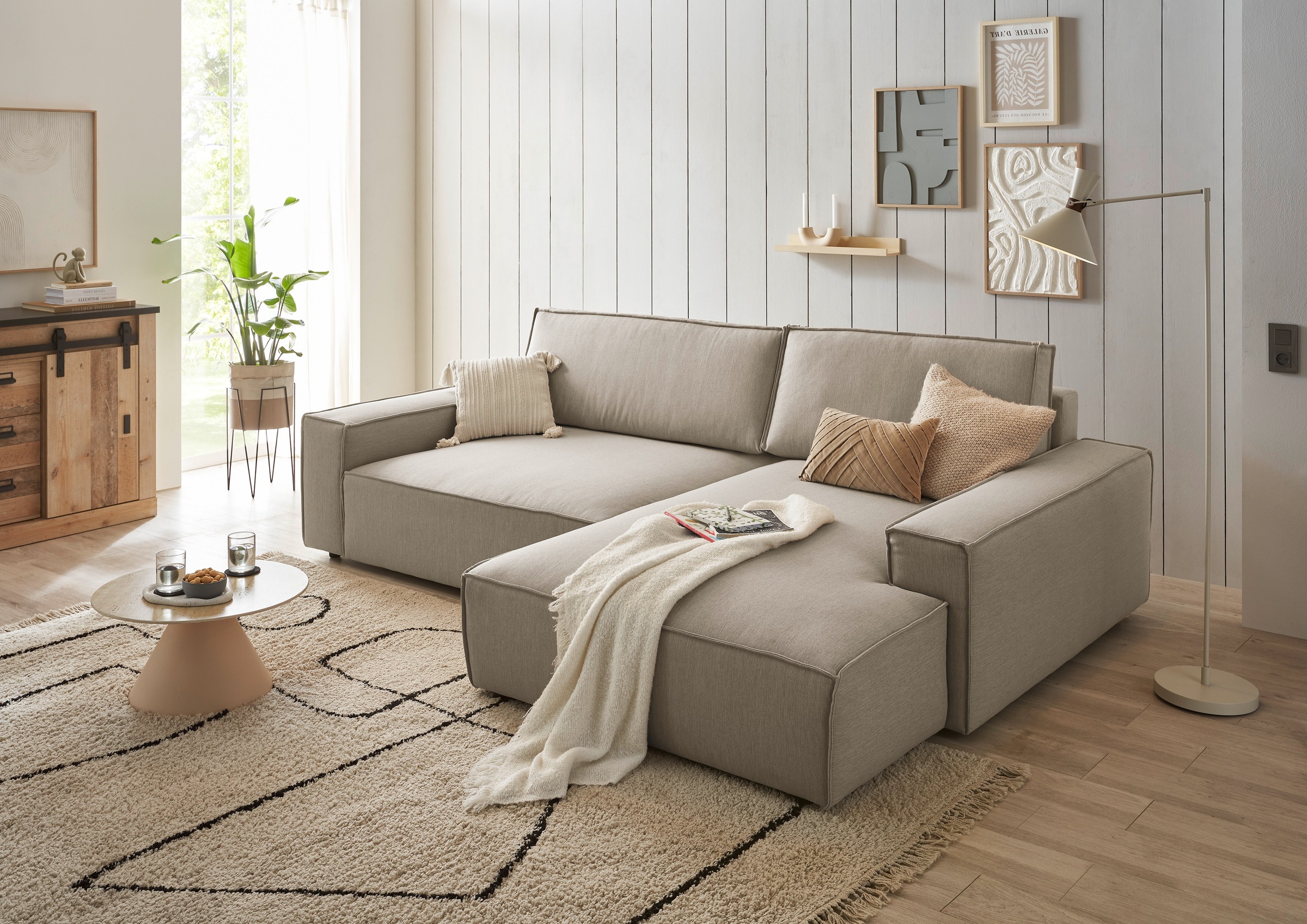 Home affaire Ecksofa »NEU: SHERWOODL XXL 284, Big-Sofa L-Form, tiefe Sitzfläche 95 cm, Cord,«, Leinenoptik, Recamiere rechts/links, auch als Schlafsofa stellbar
