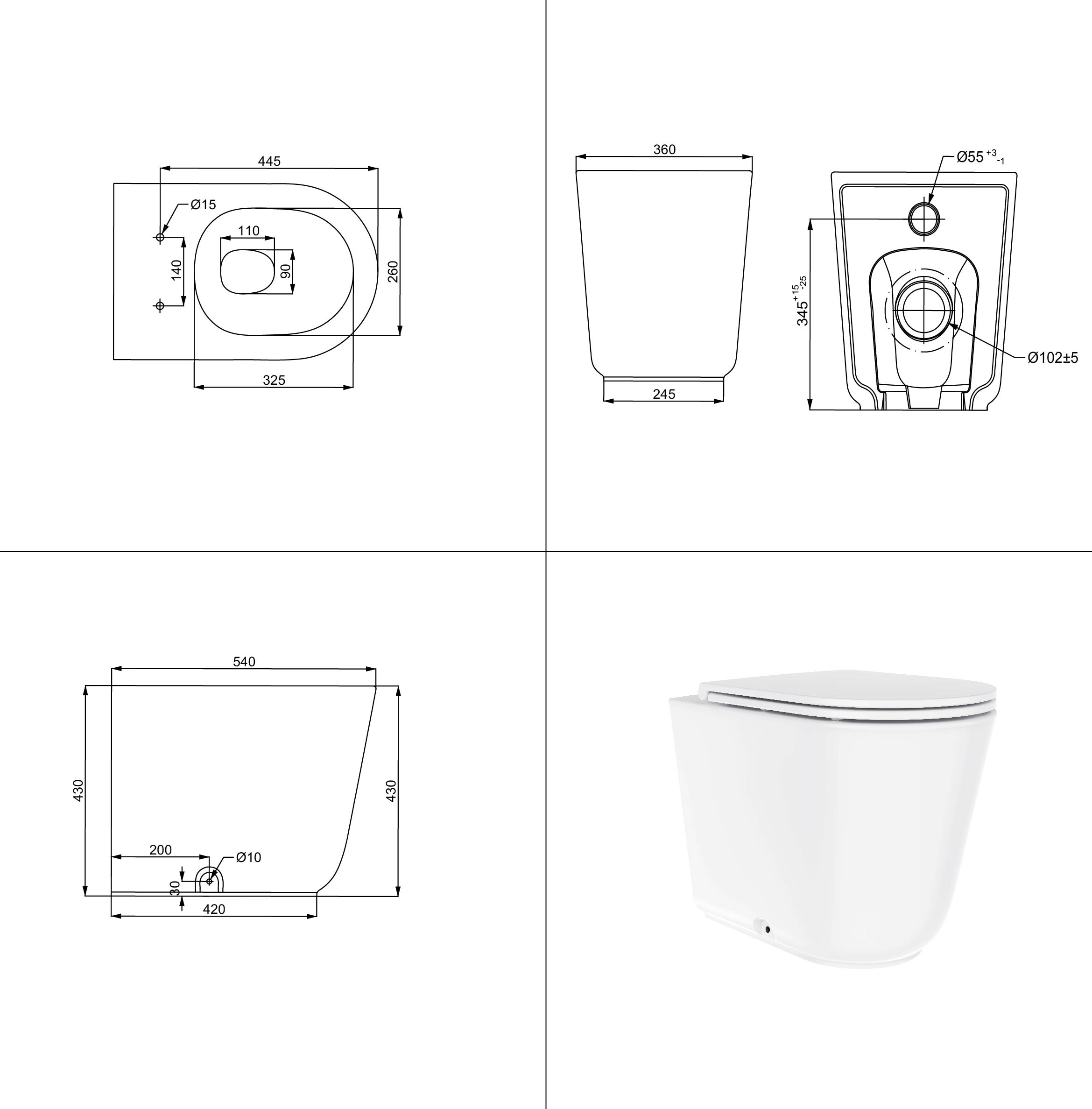 welltime Tiefspül-WC »Cascata Design« Vortex-Flush