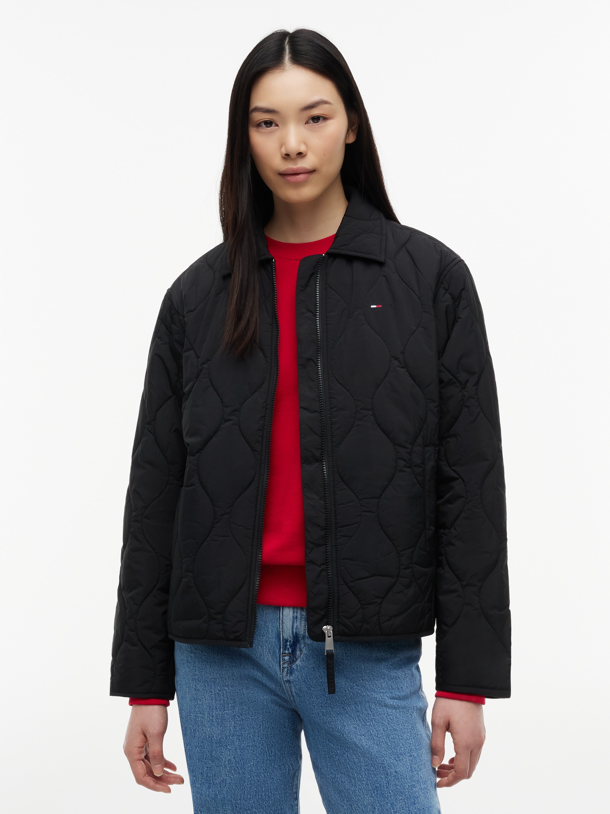Tommy Jeans Steppjacke "TJW COACH COLLAR QUILTED JACKET" Kunstfaser, Flag-Stickerei