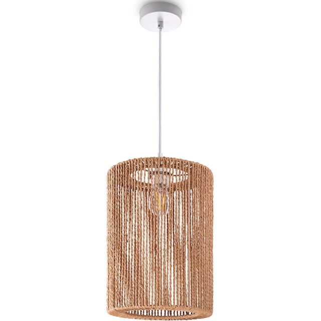 Paco Home Pendelleuchte »Hugo Ricarda«, Wohnzimmer Esszimmer Rattan Optik  Boho Lampenschirm Papier Rund | BAUR