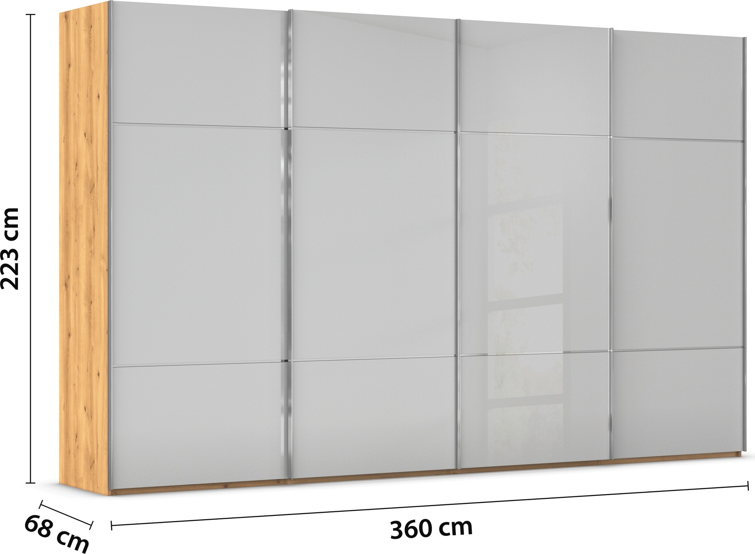 rauch Schwebetürenschrank »Kleiderschrank Schrank Garderobe Schlafzimmerschrank SCALE-TRIO«, edle dreigeteilte Front mit 2 Zierleisten Glasfront MADE IN GERMANY